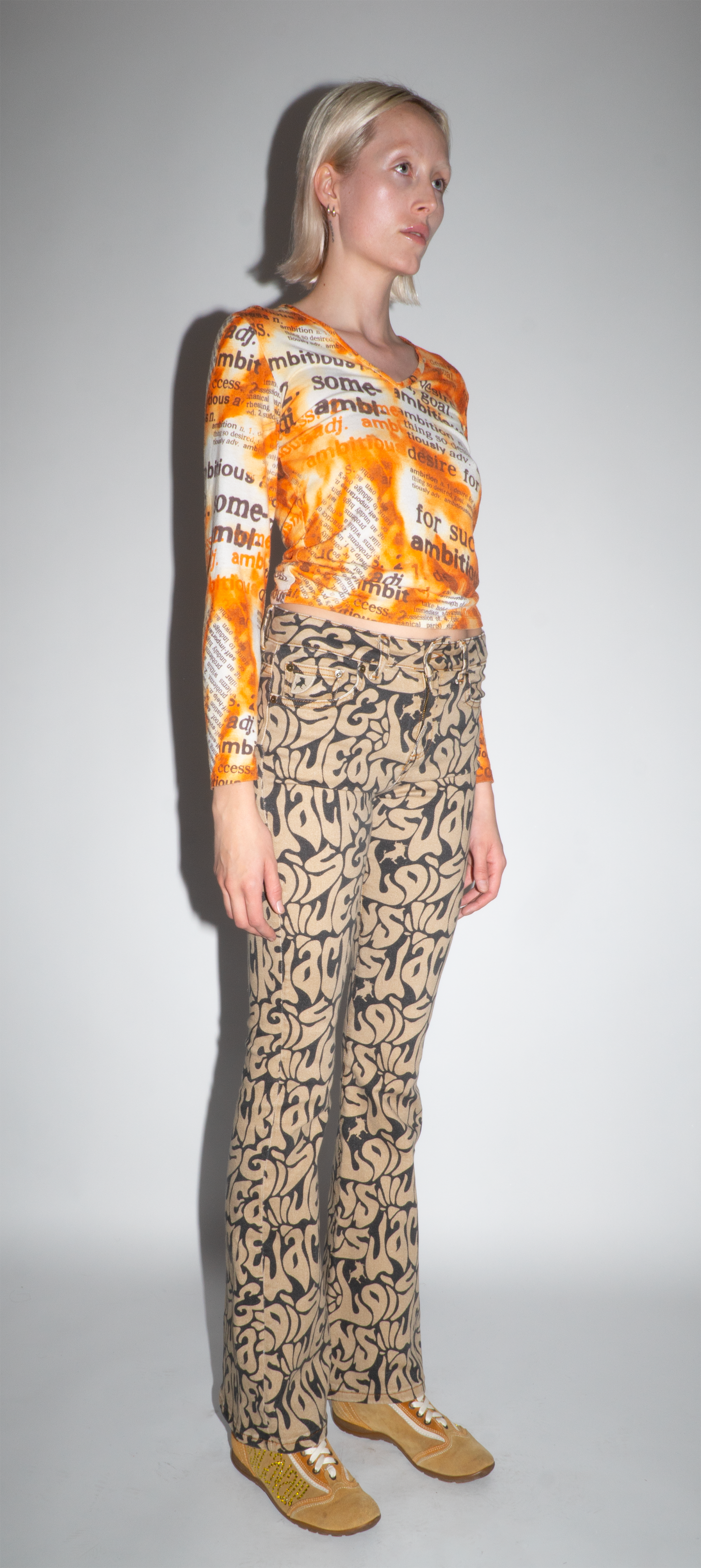 Lois All Over Monogram Print Flared Trouser