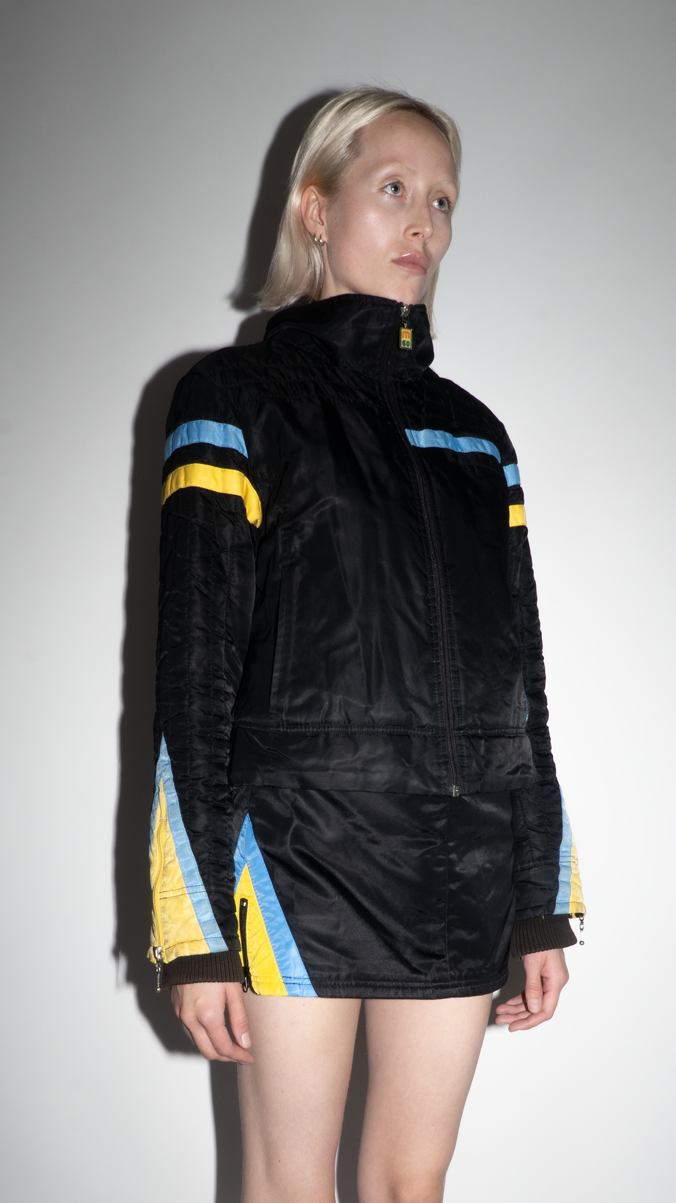 Miss Sixty Biker Style Zip Up Jacket with Blue and Yellow Stripes