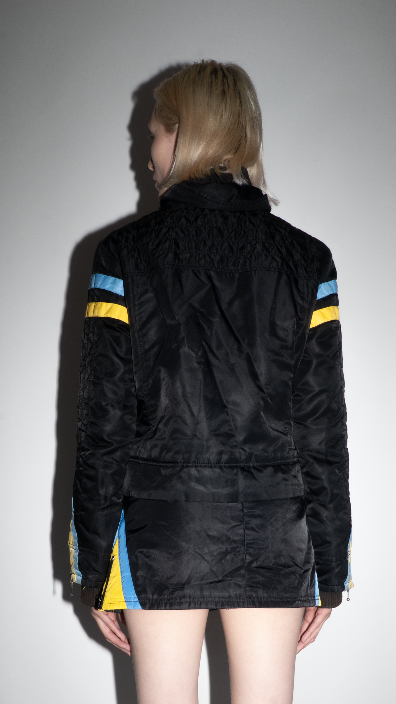 Miss Sixty Biker Style Zip Up Jacket with Blue and Yellow Stripes