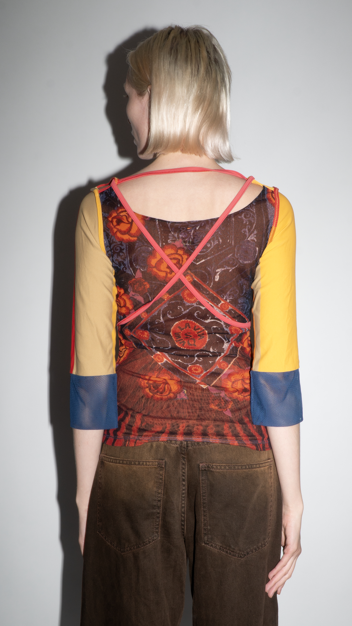 *Save The Queen!* 3/4 Sleeve Mesh Top with Woman and Flower Print