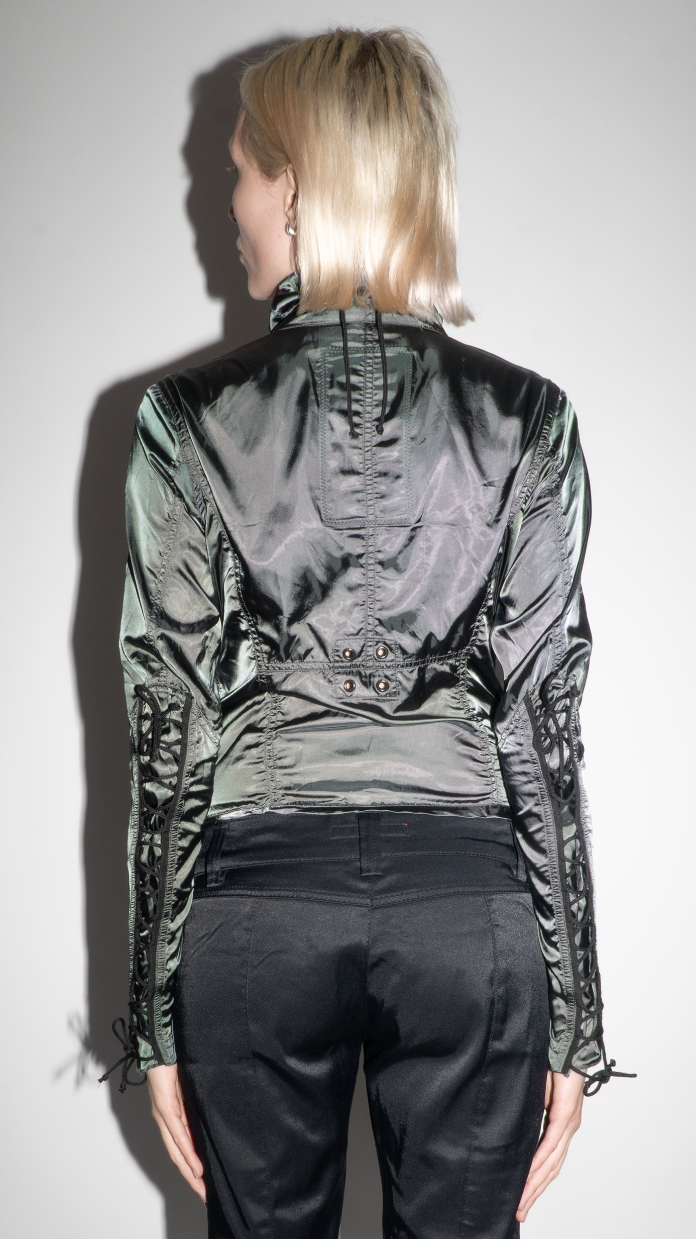 Prada Sport 00's Dark Green Zip Up Jacket with Lace Up Sleeves