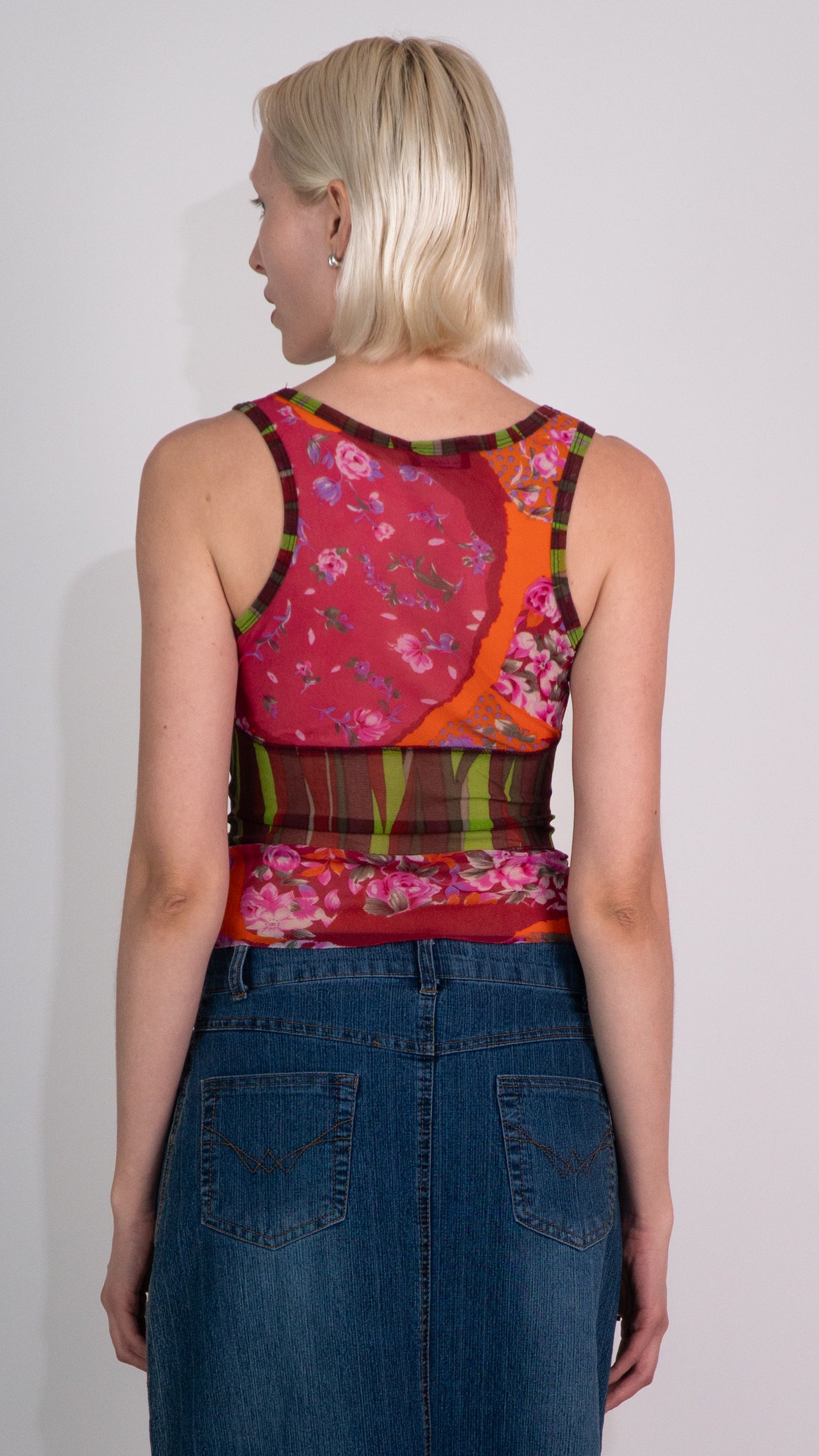 One Step Floral Print Mesh Tank Top