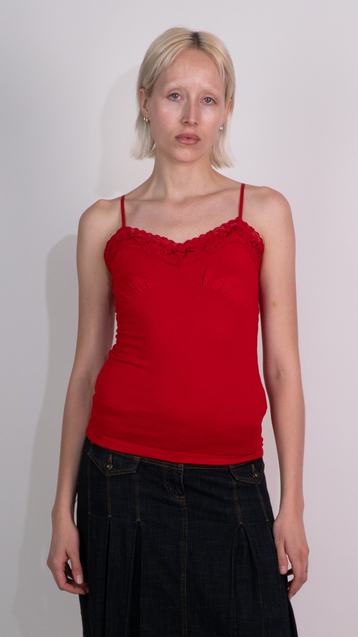 Red Singlet with Lace Bust