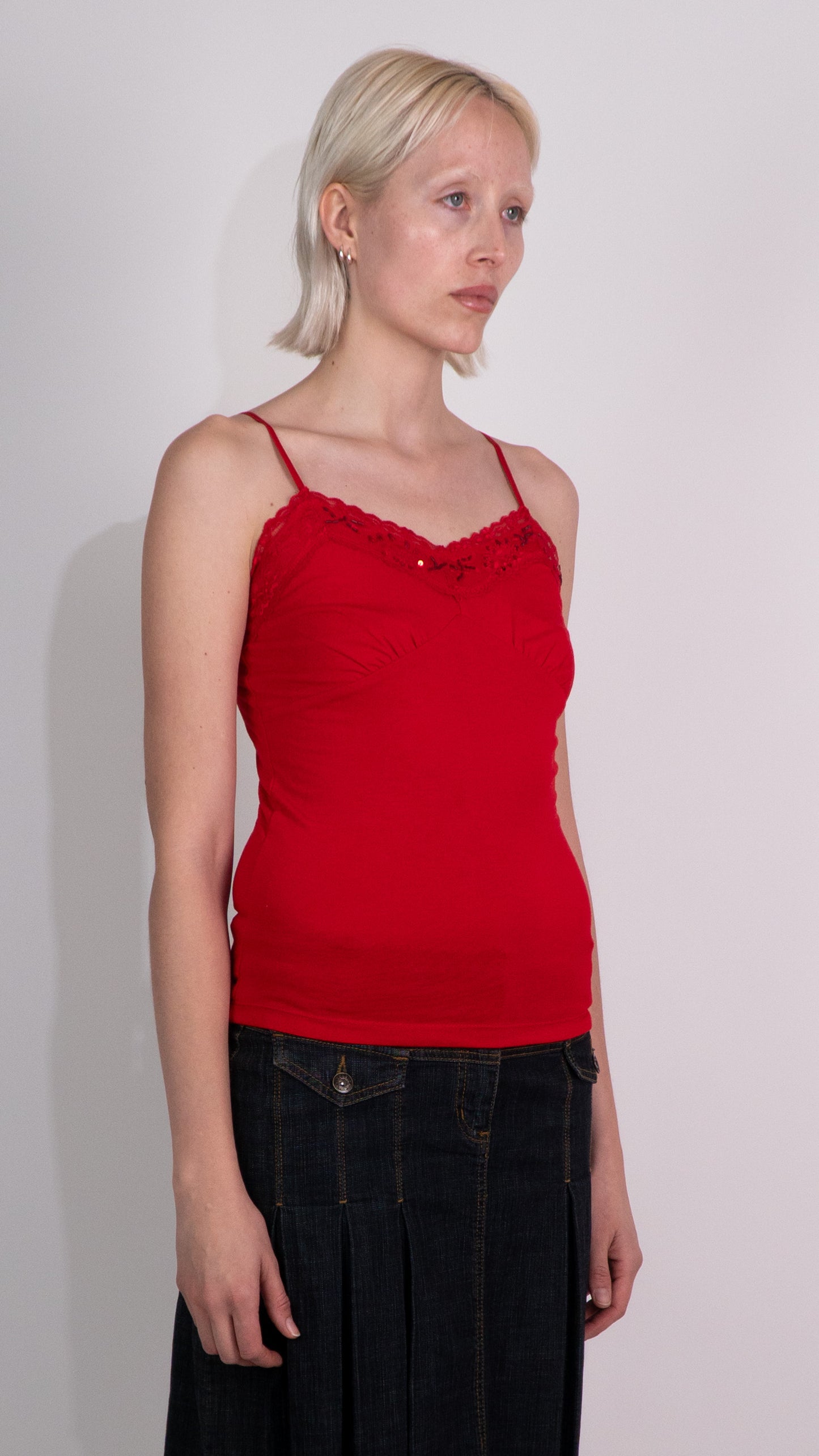 Red Singlet with Lace Bust