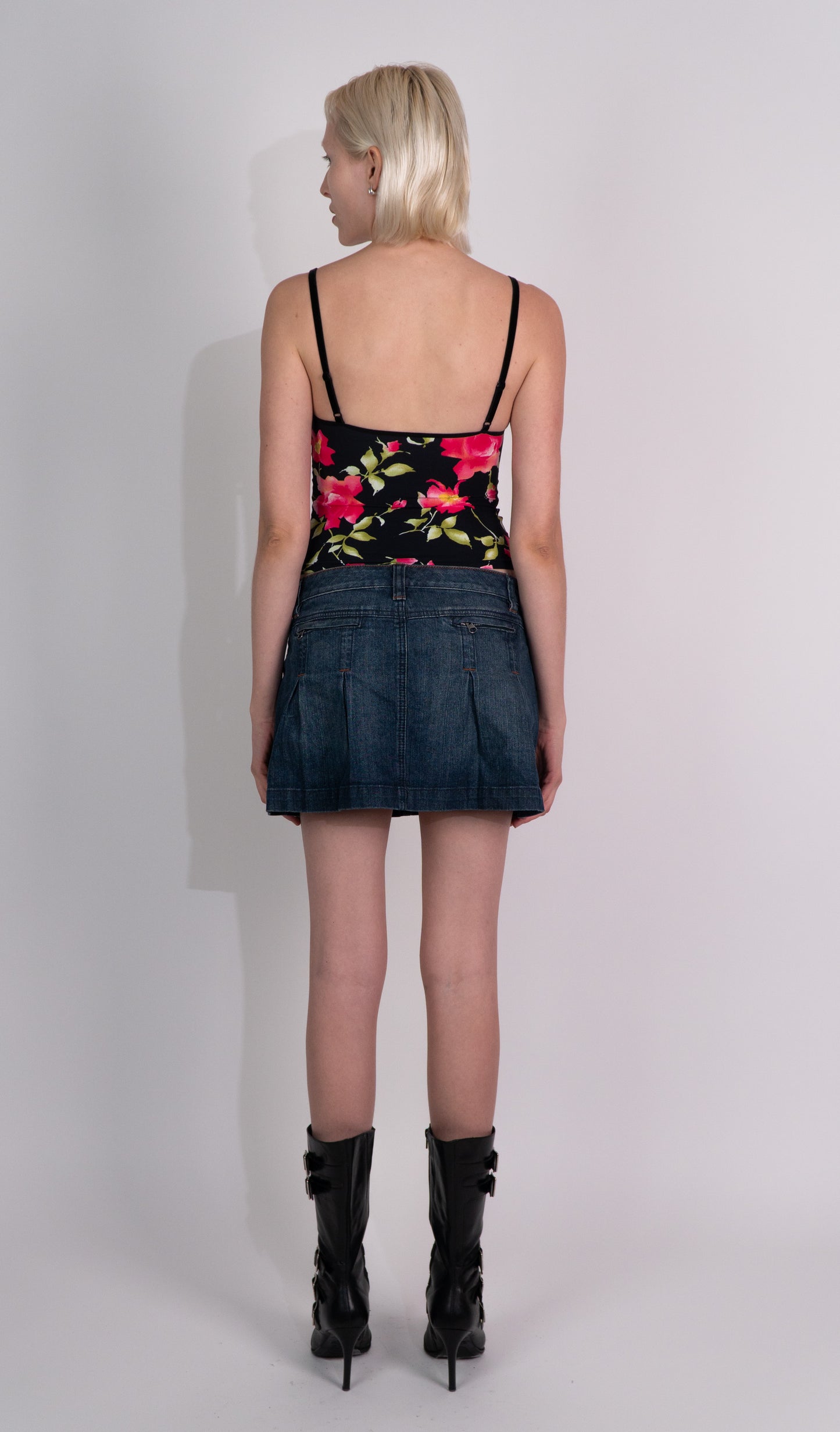 Denim Pleated Mini Skirt