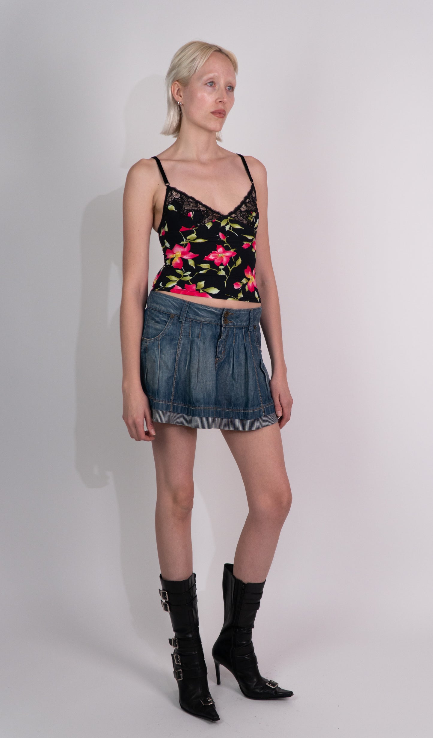 Denim Pleated Mini Skirt