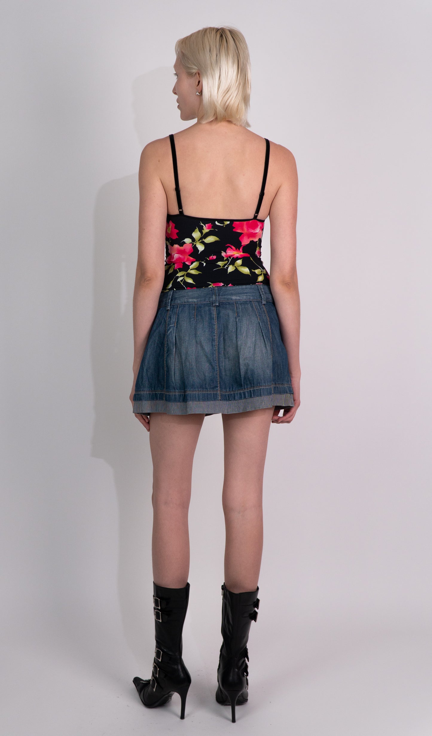 Denim Pleated Mini Skirt