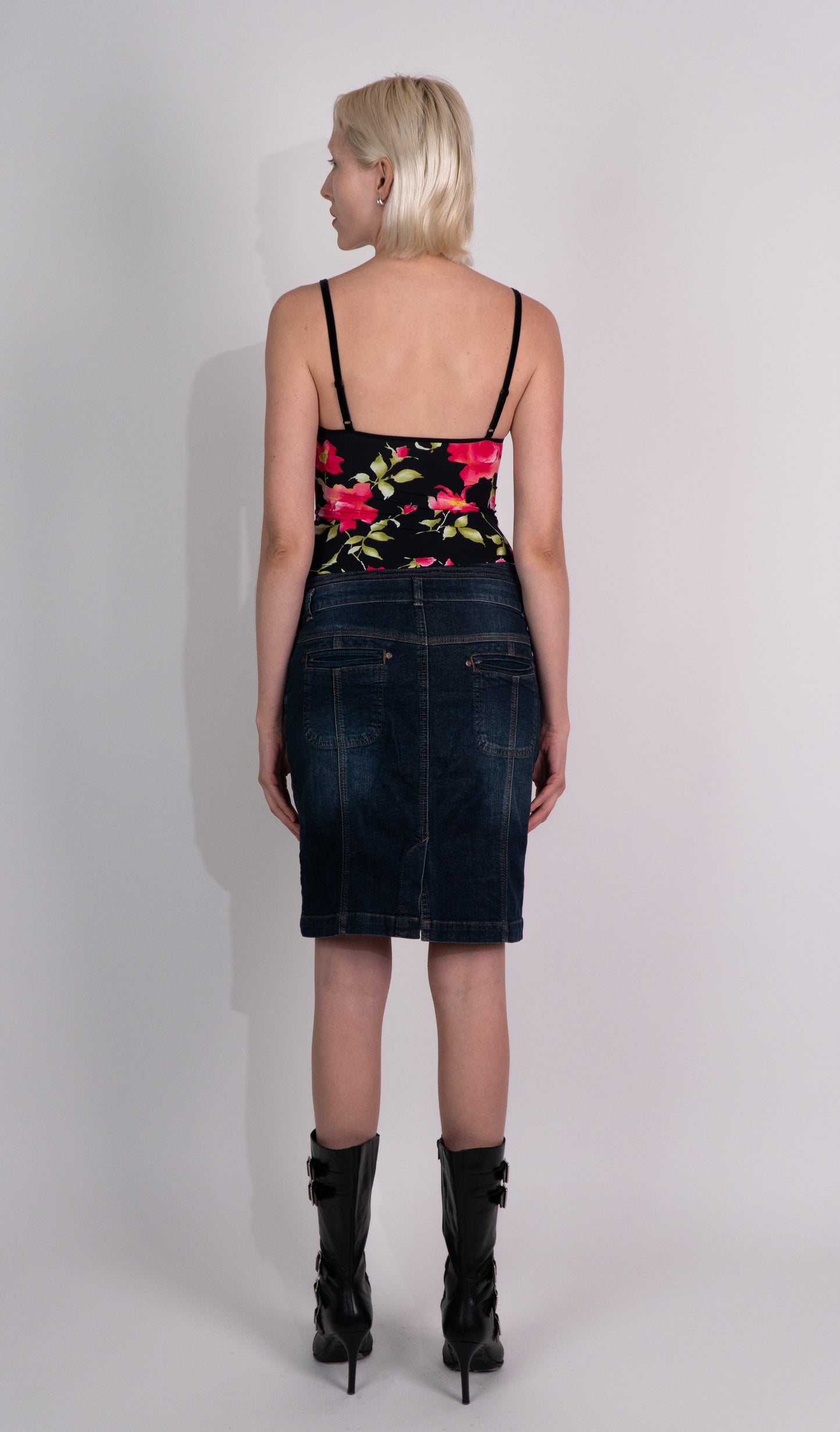 Denim Fitted Midi Skirt