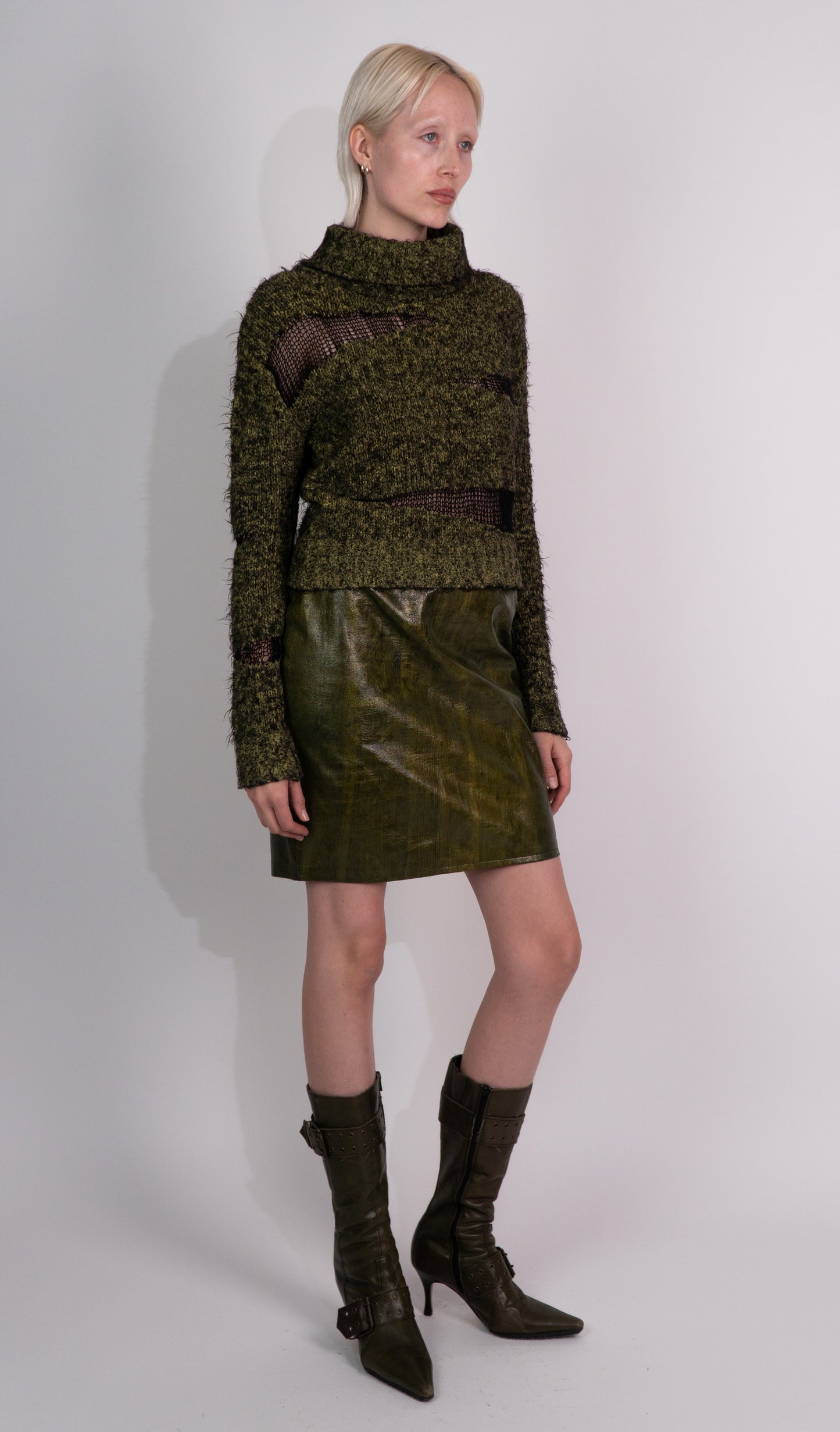 Green Leather Midi Skirt