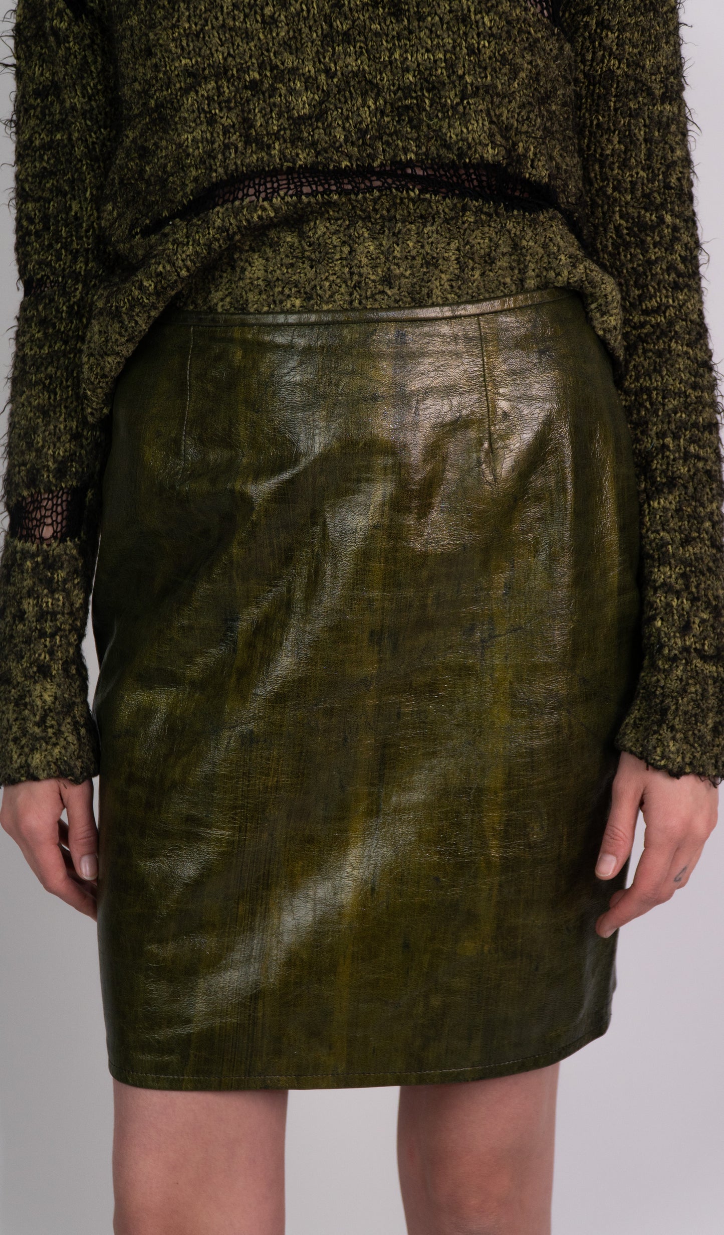 Green Leather Midi Skirt