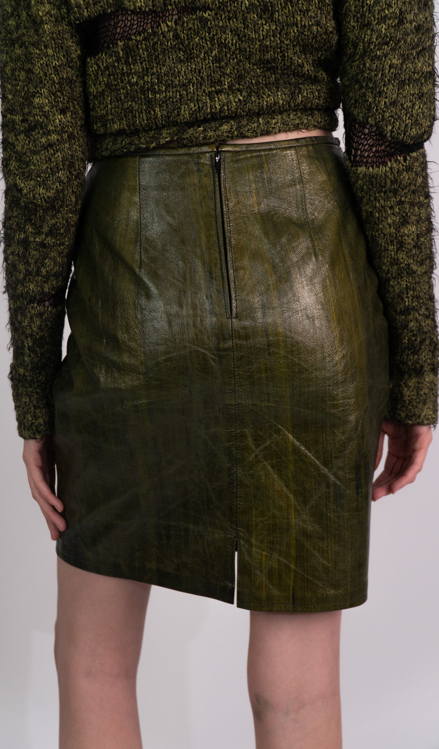 Green Leather Midi Skirt