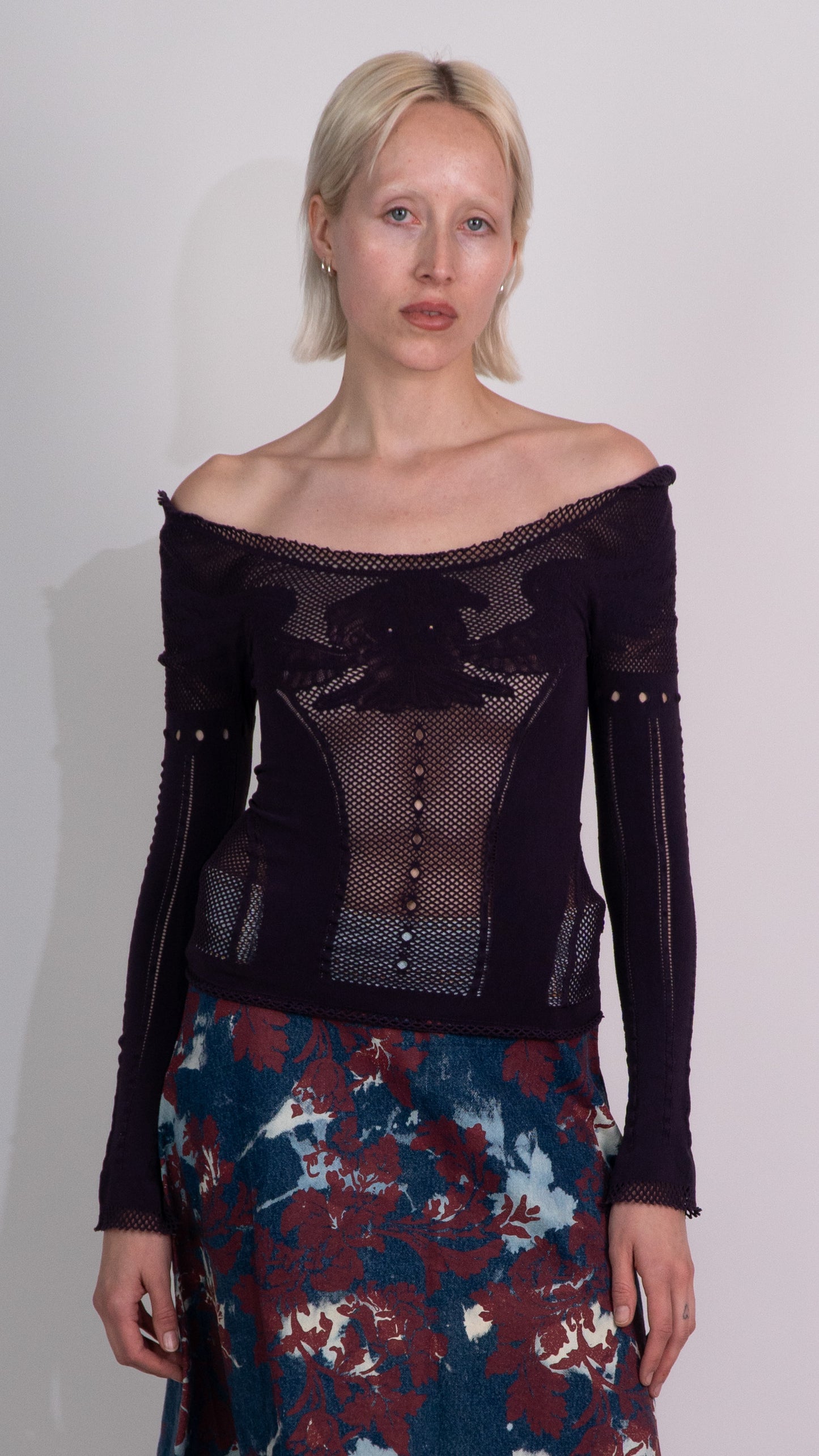 Roberto Cavalli Purple Fishnet Top