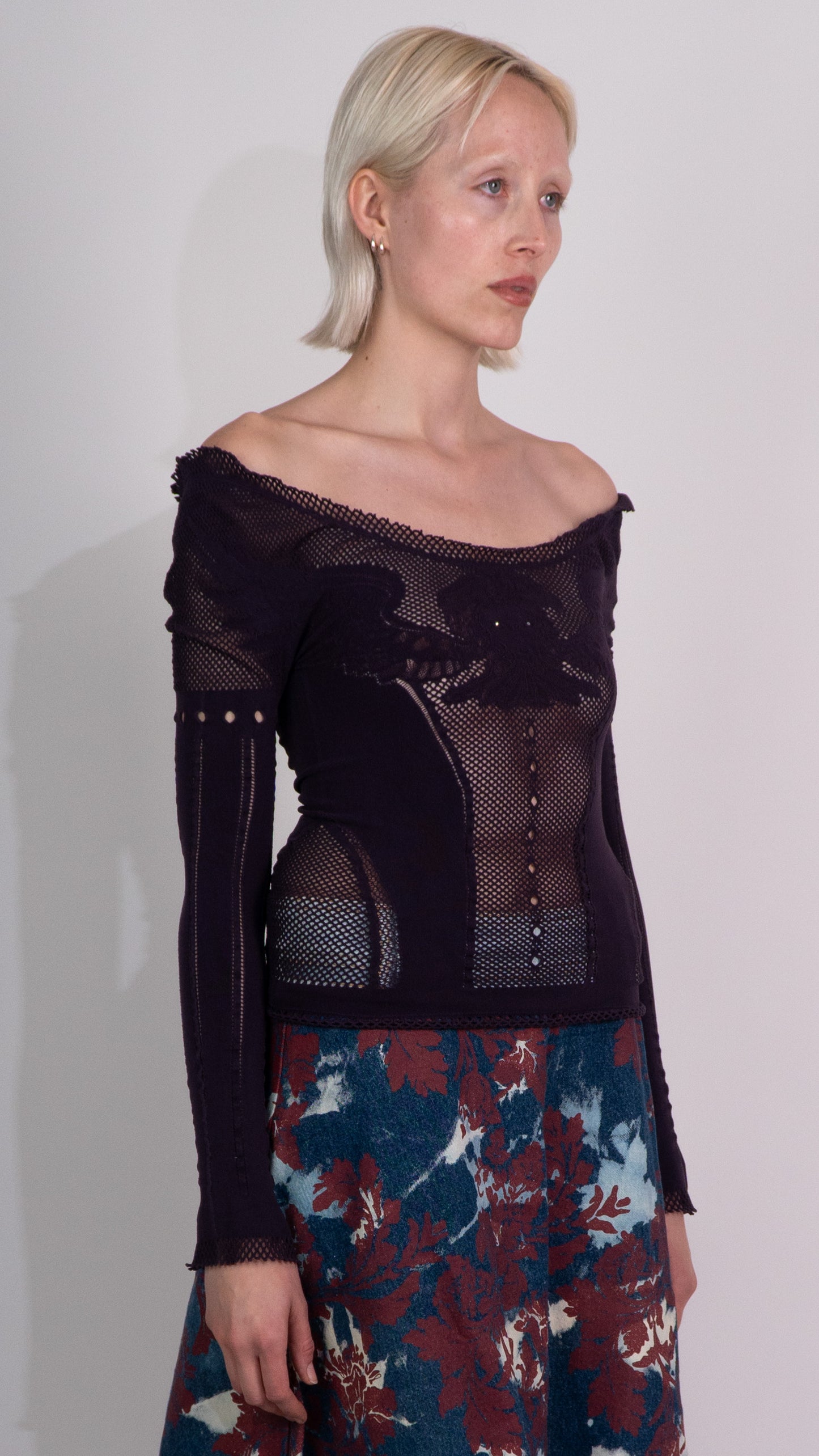 Roberto Cavalli Purple Fishnet Top