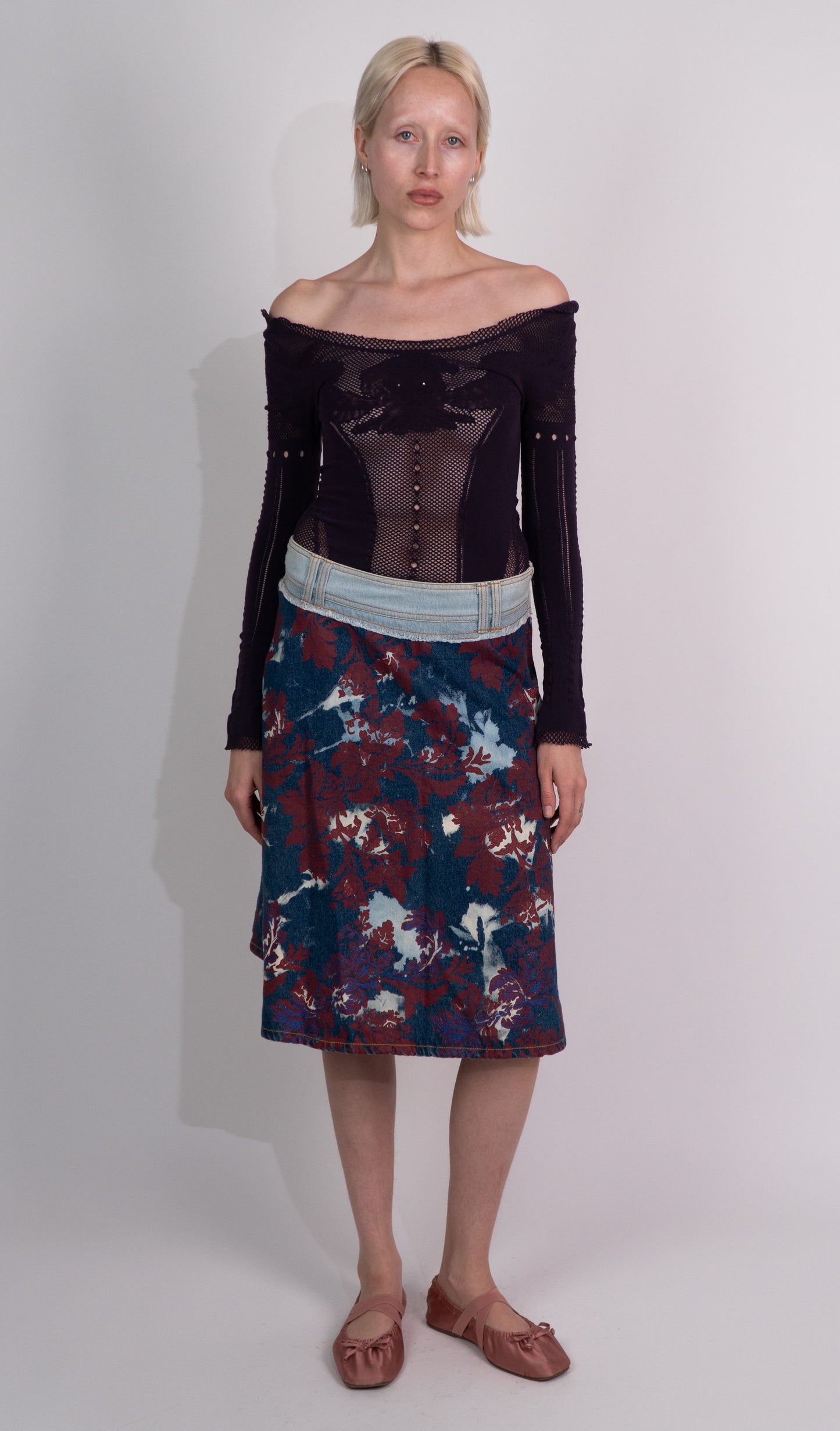 Guess Denim Floral Midi Skirt