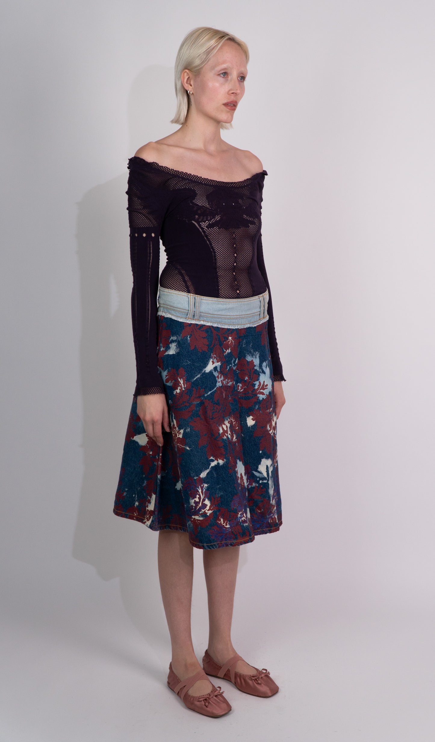 Guess Denim Floral Midi Skirt