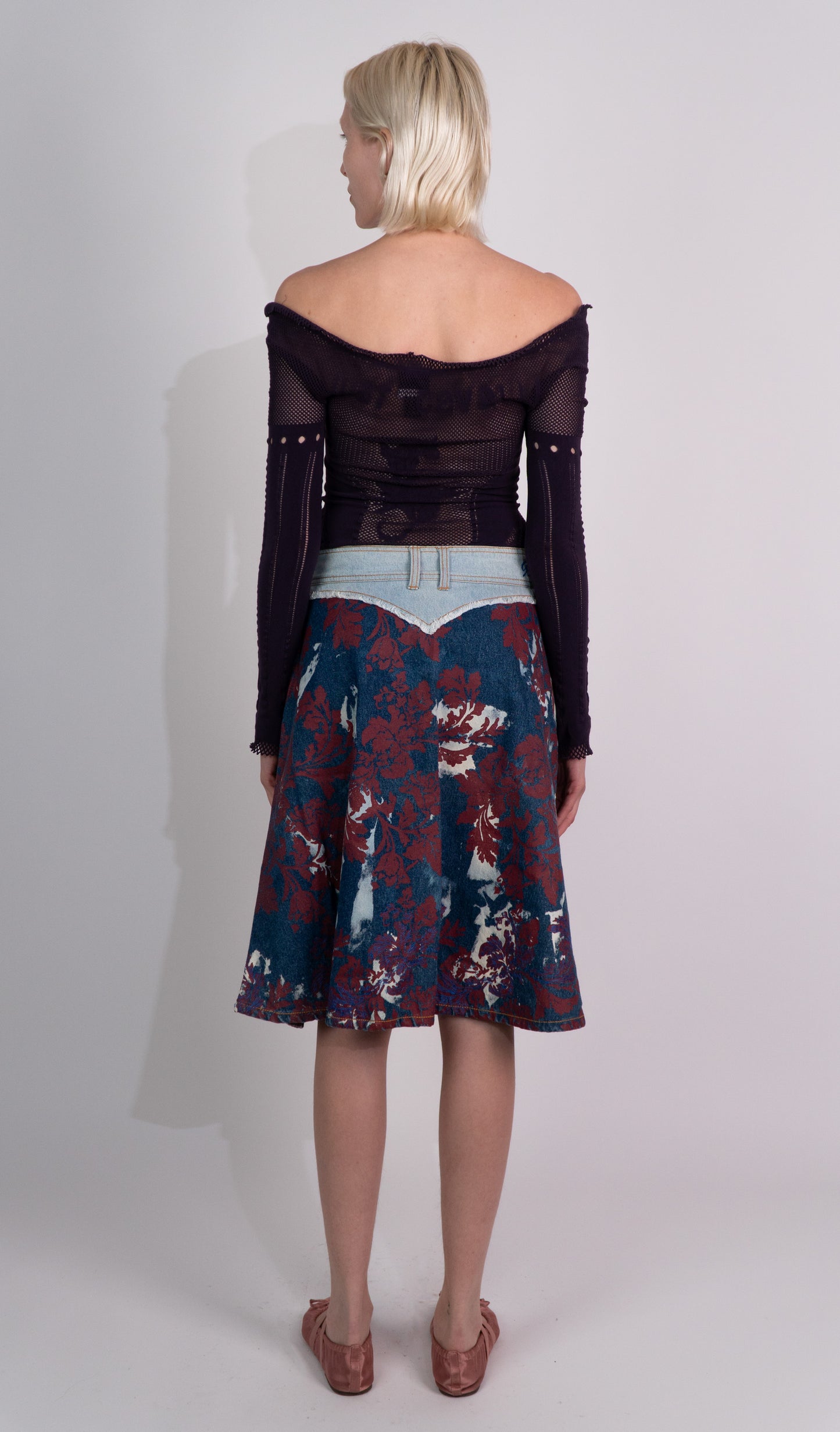 Guess Denim Floral Midi Skirt