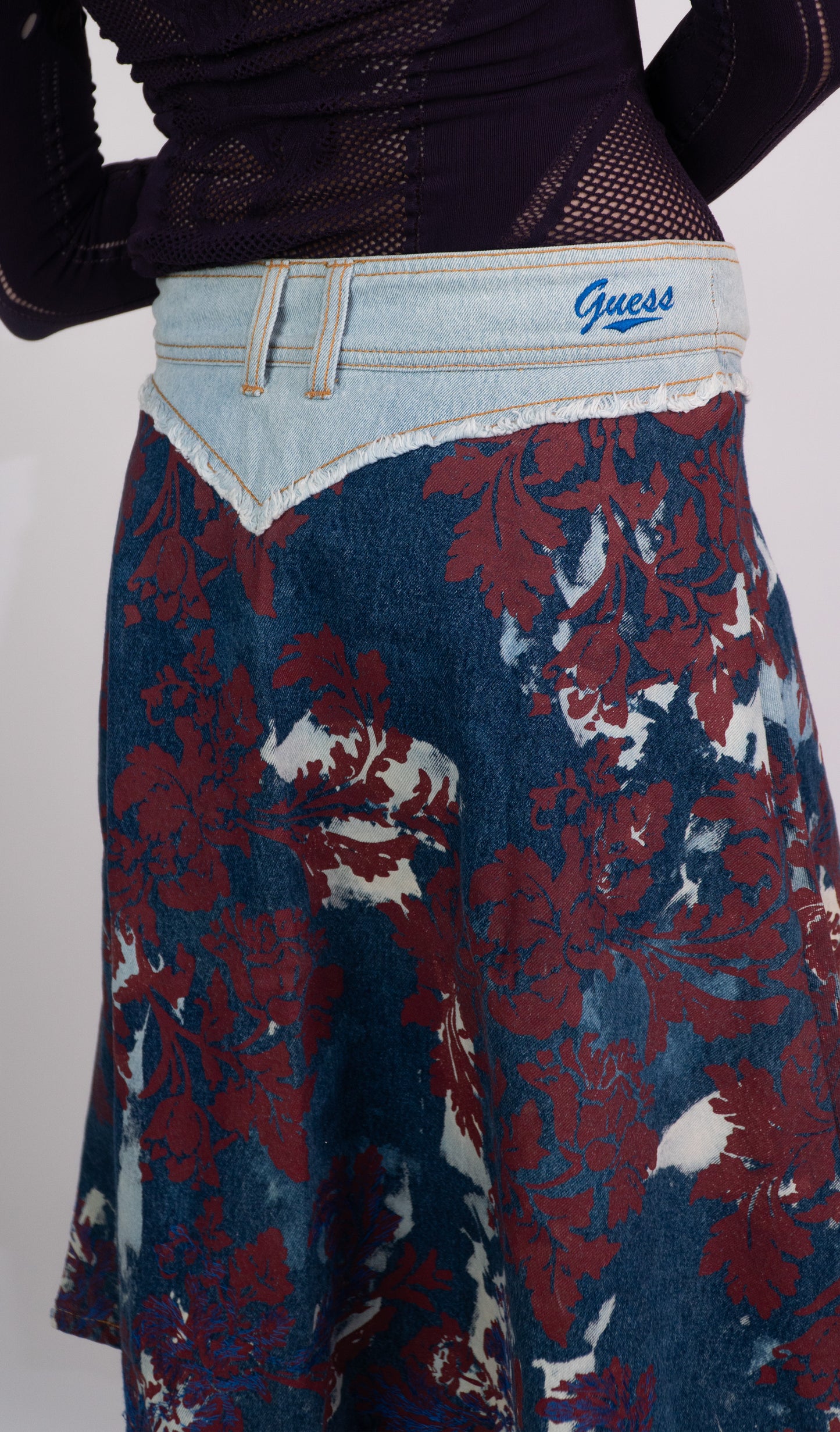 Guess Denim Floral Midi Skirt