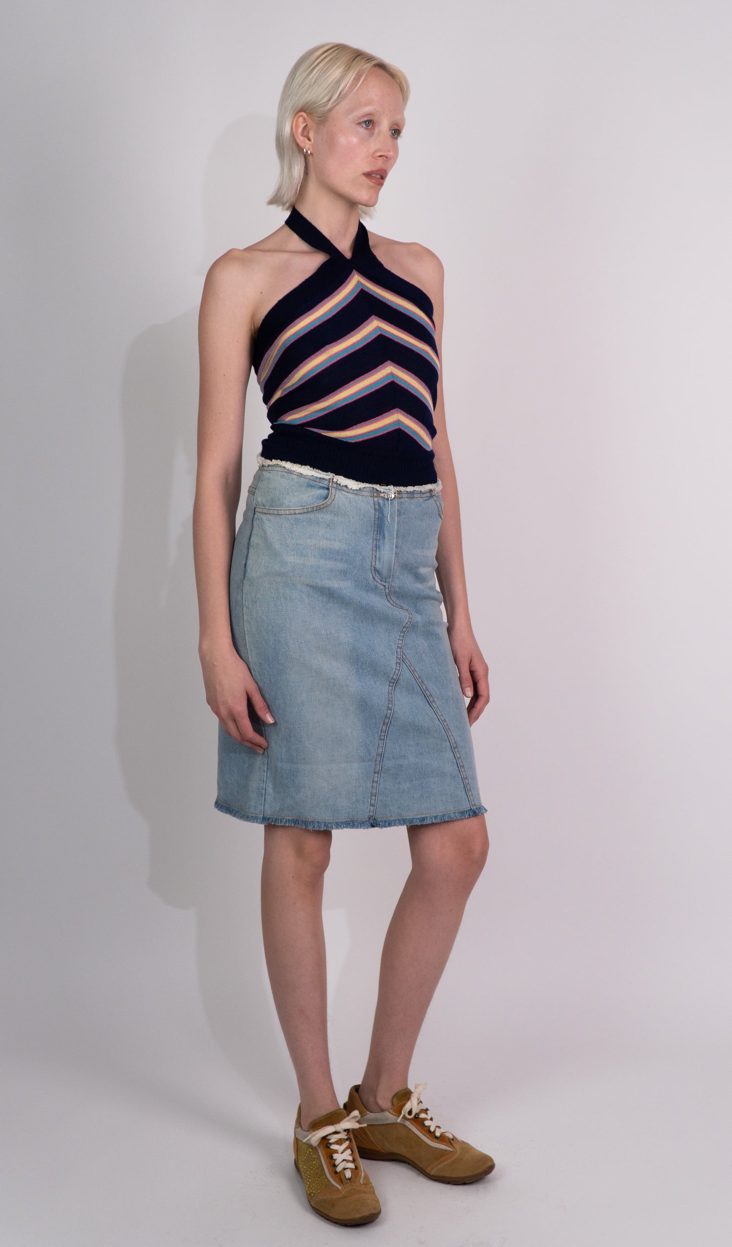 Light Blue Denim Midi Skirt