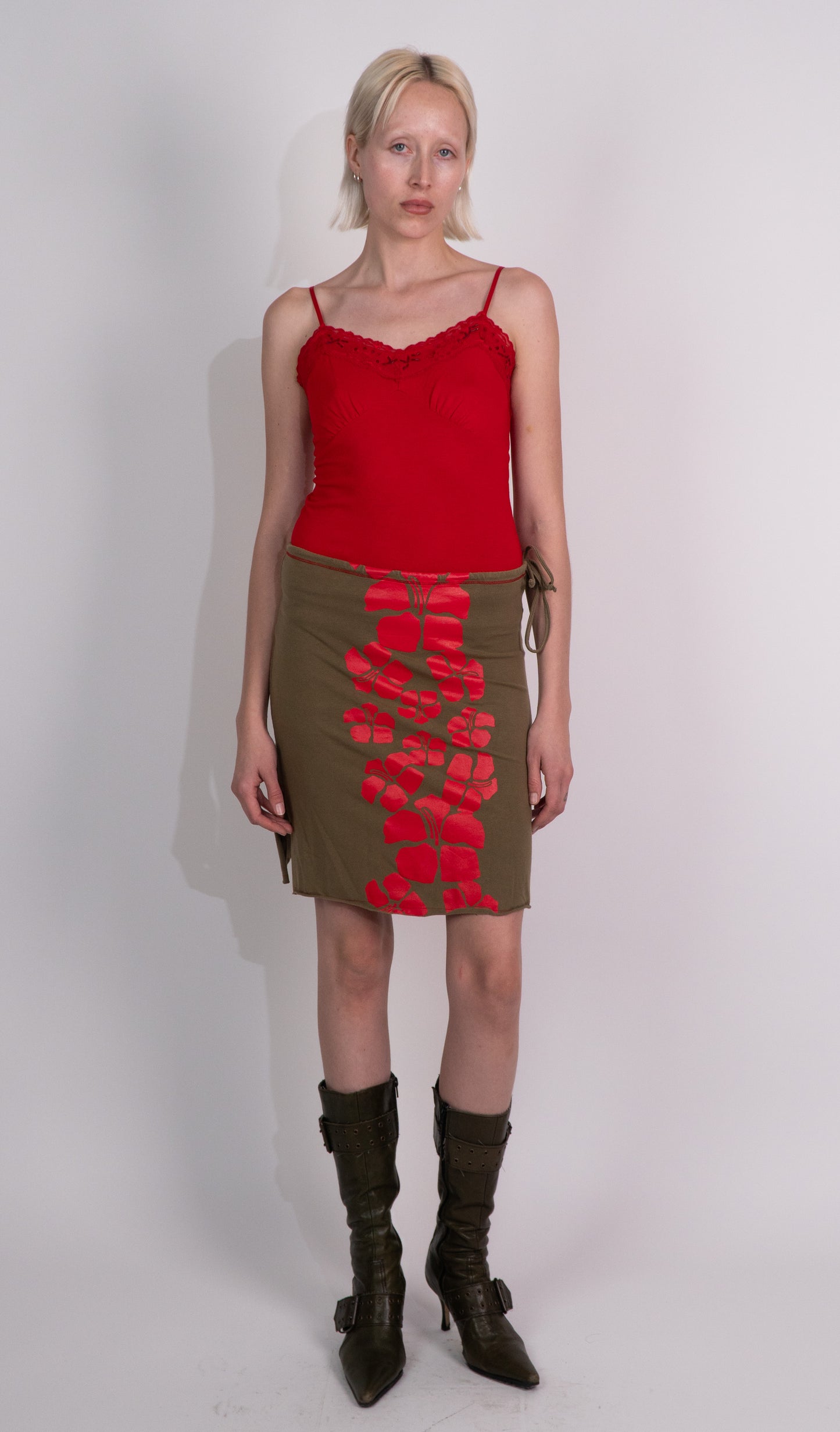 Split Khaki Midi Skirt