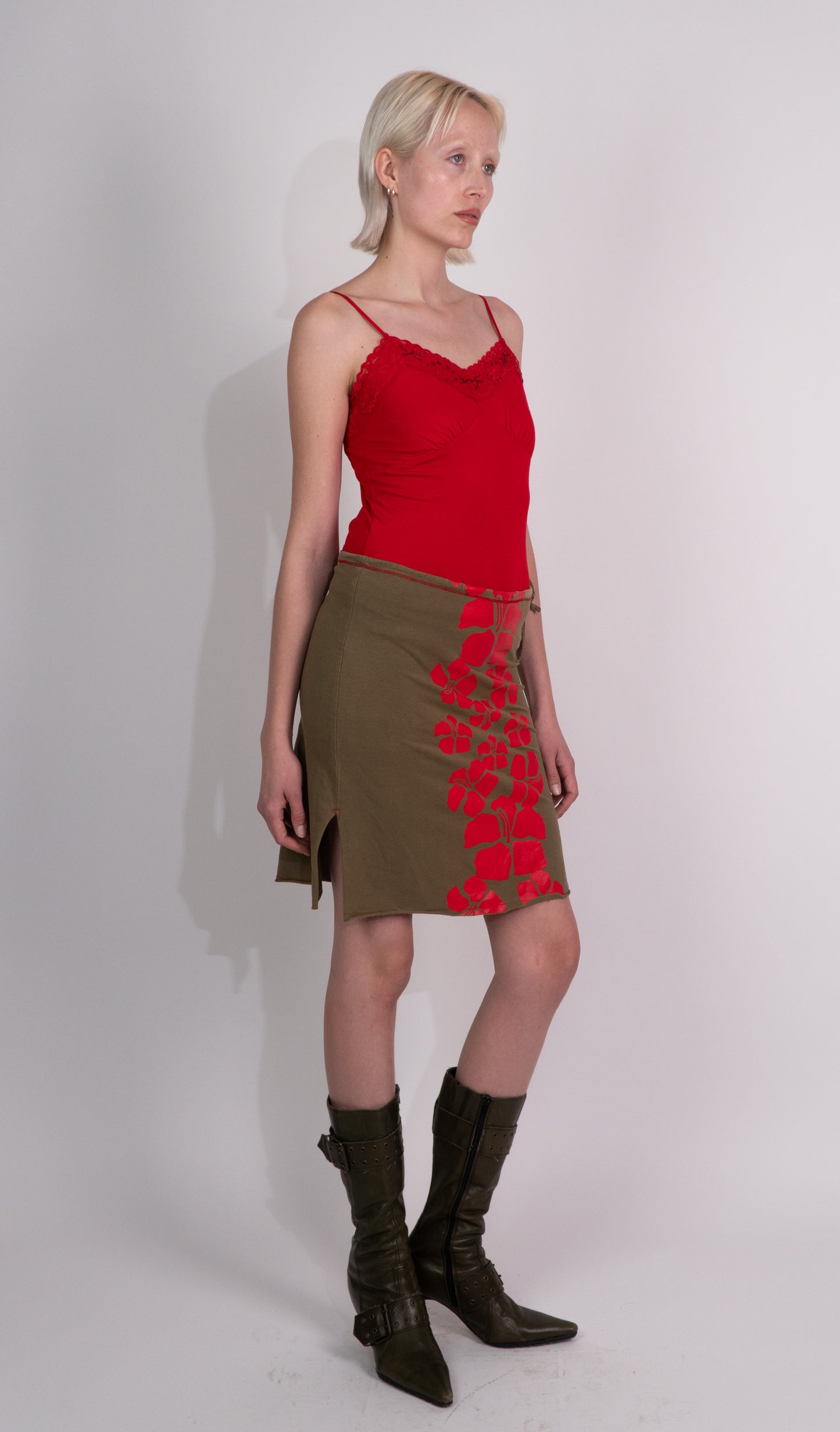 Split Khaki Midi Skirt