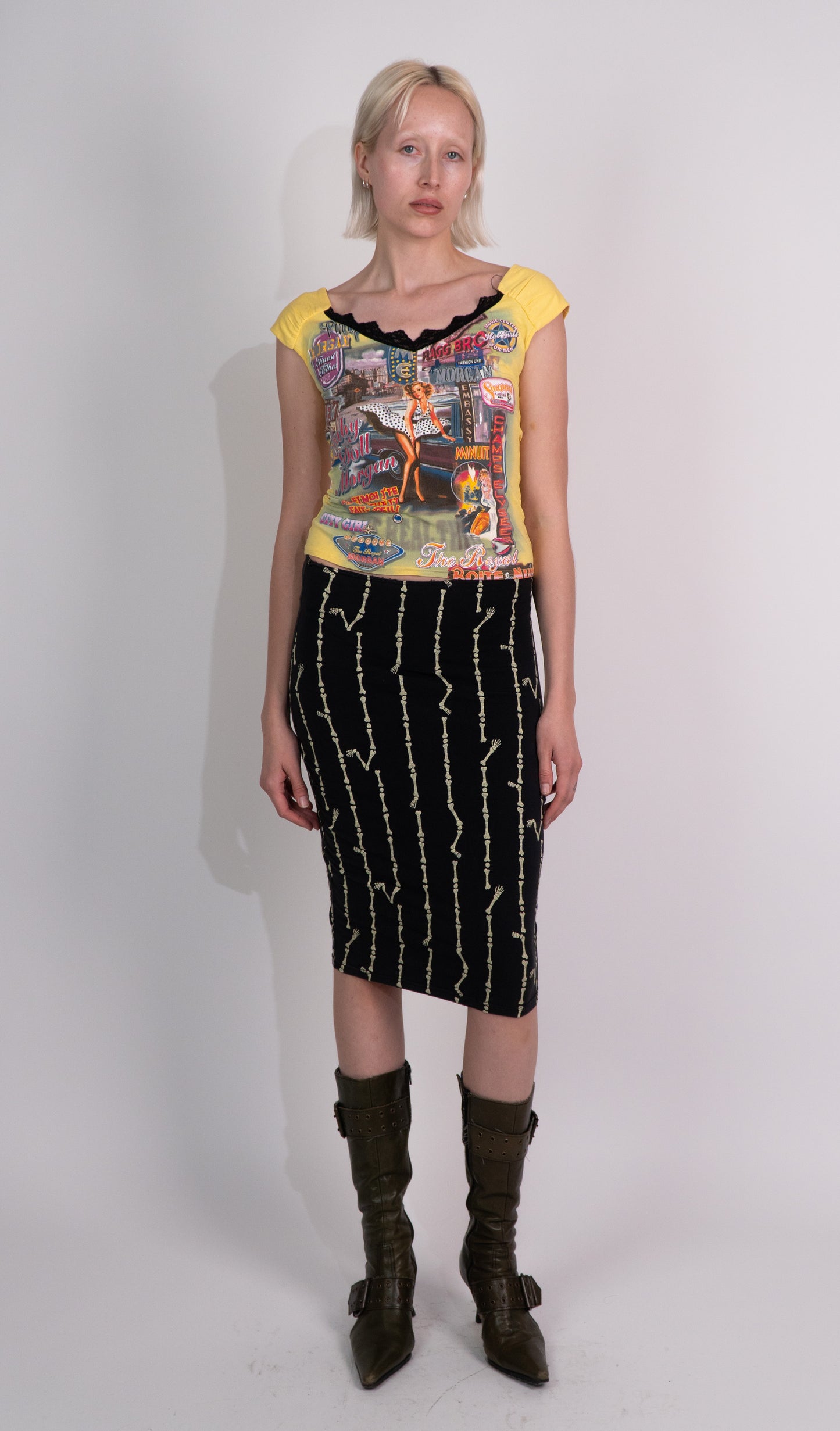 Junior Gaultier S/S 1998 Black Skeleton Bone Pencil Skirt