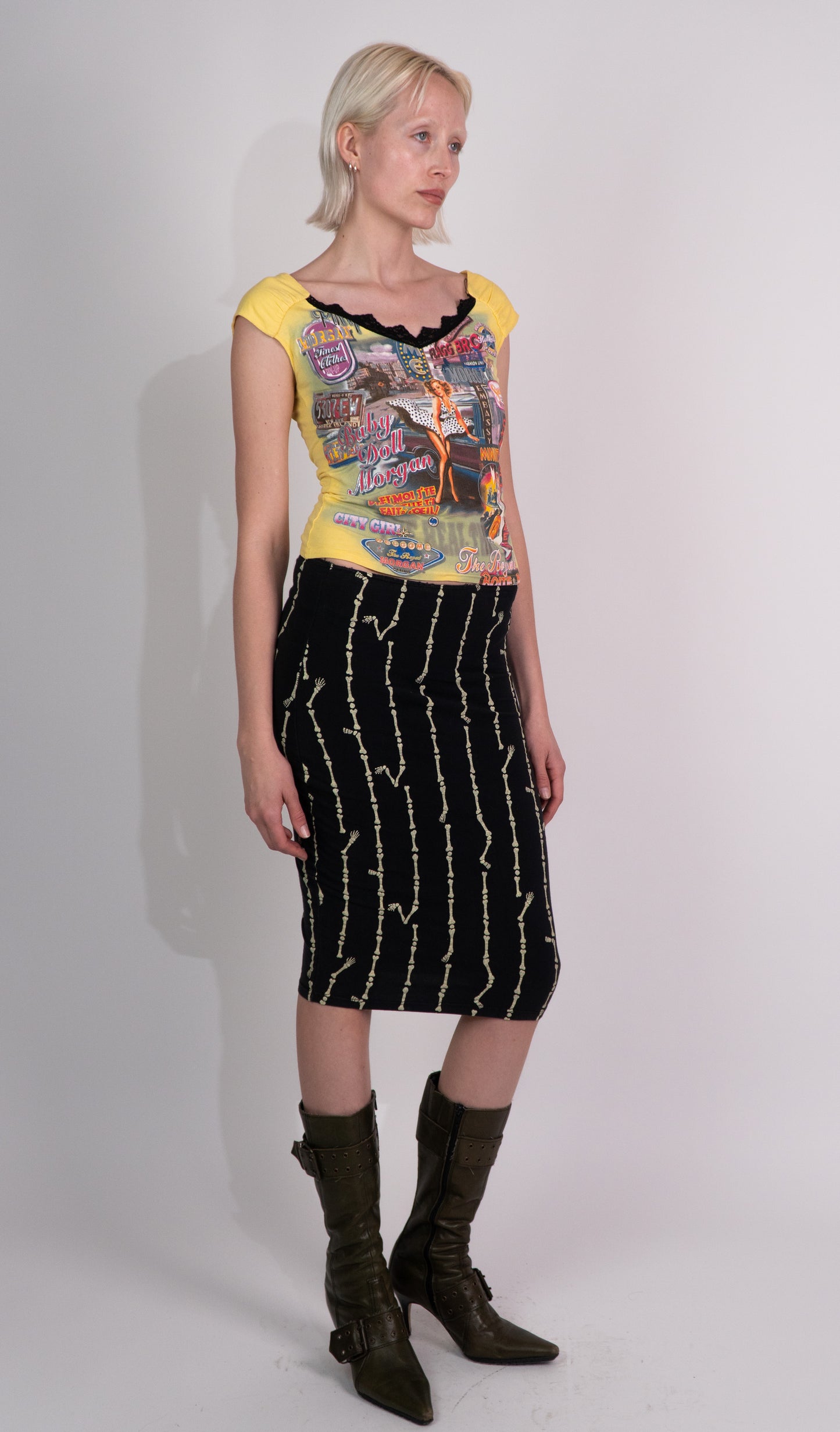 Junior Gaultier S/S 1998 Black Skeleton Bone Pencil Skirt