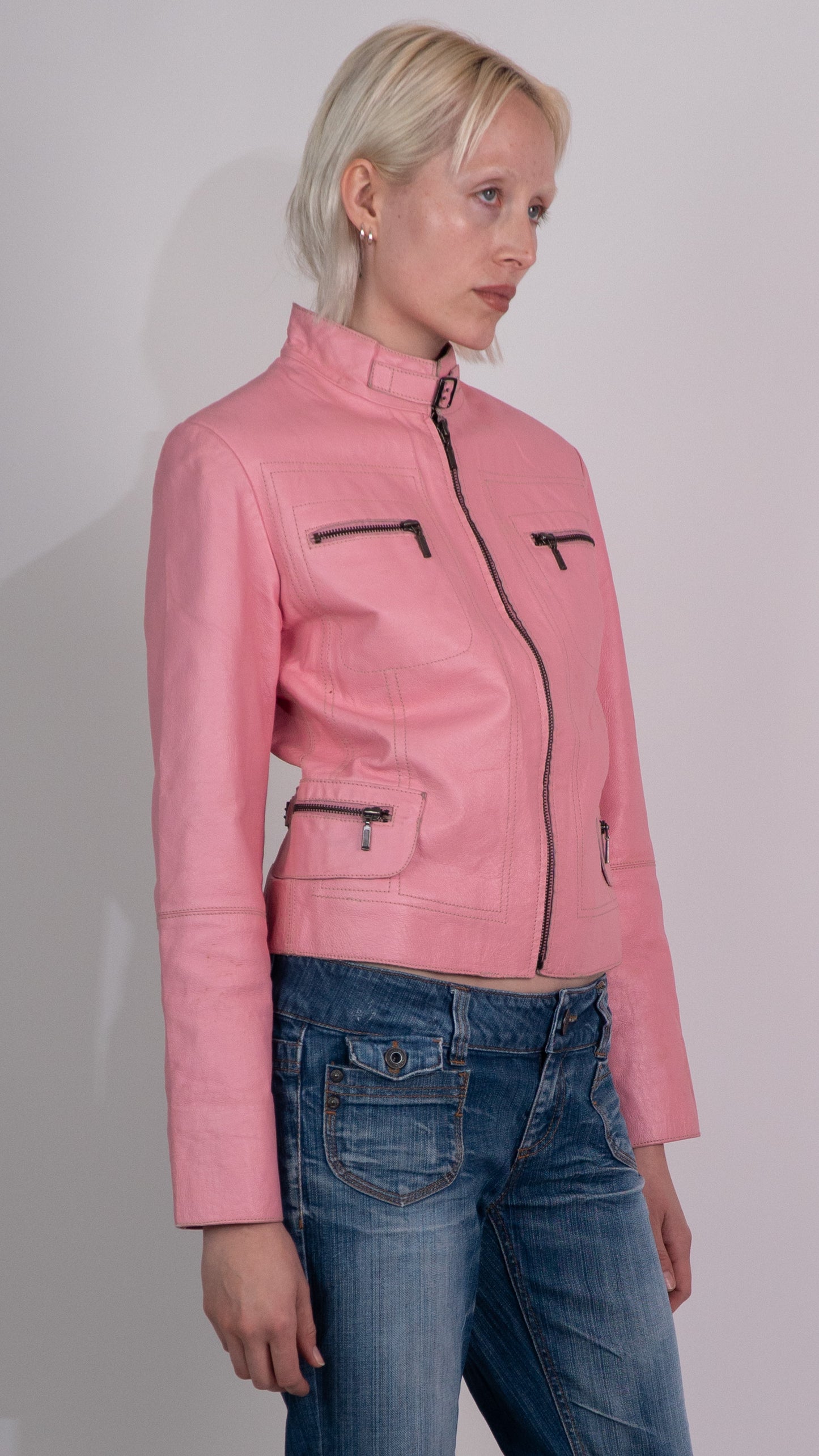 View Vintage Pink Leather Zip Up Jacket