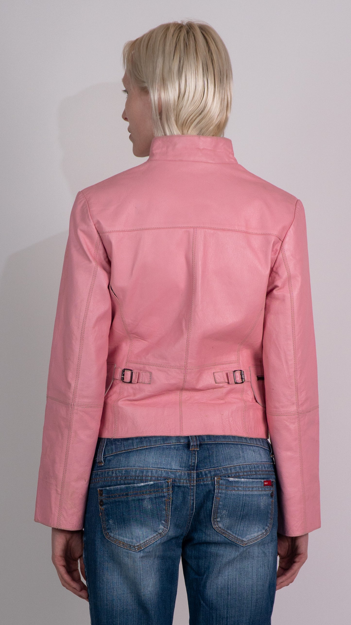 View Vintage Pink Leather Zip Up Jacket
