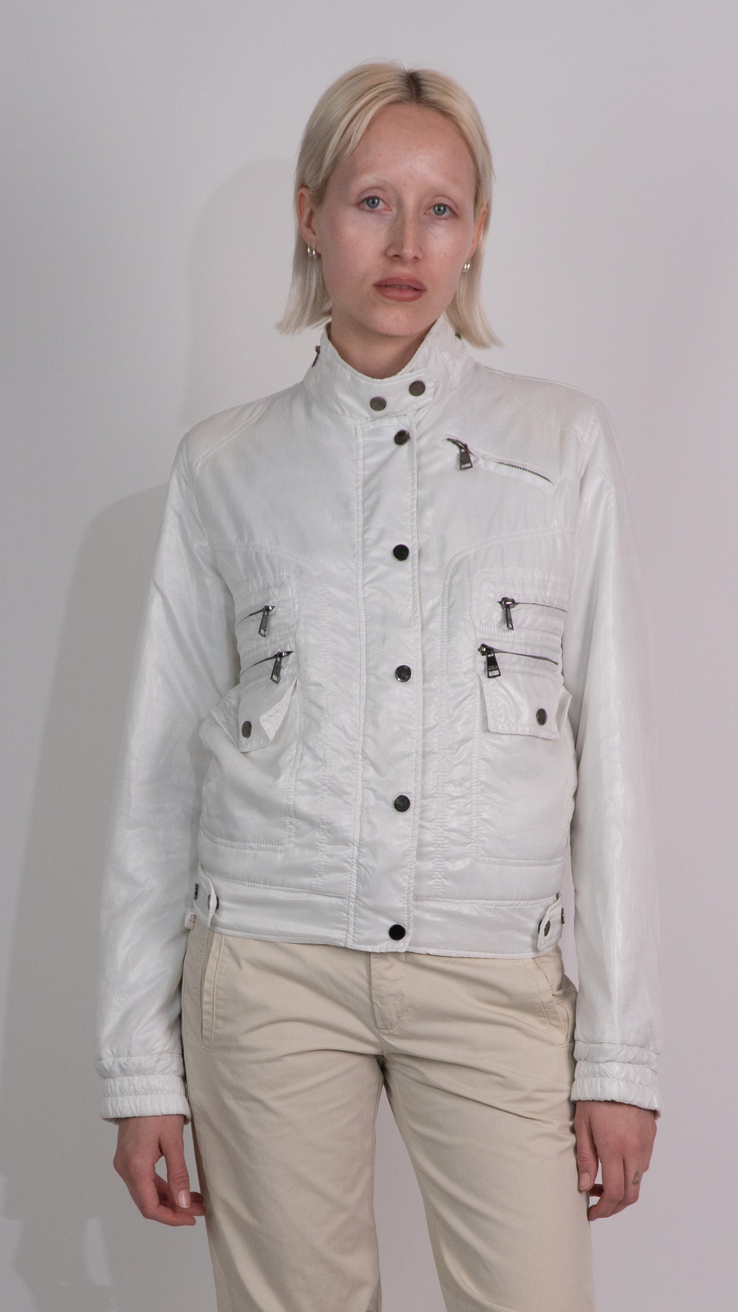 Dolce Gabbana White Zip Up Bomber Jacket