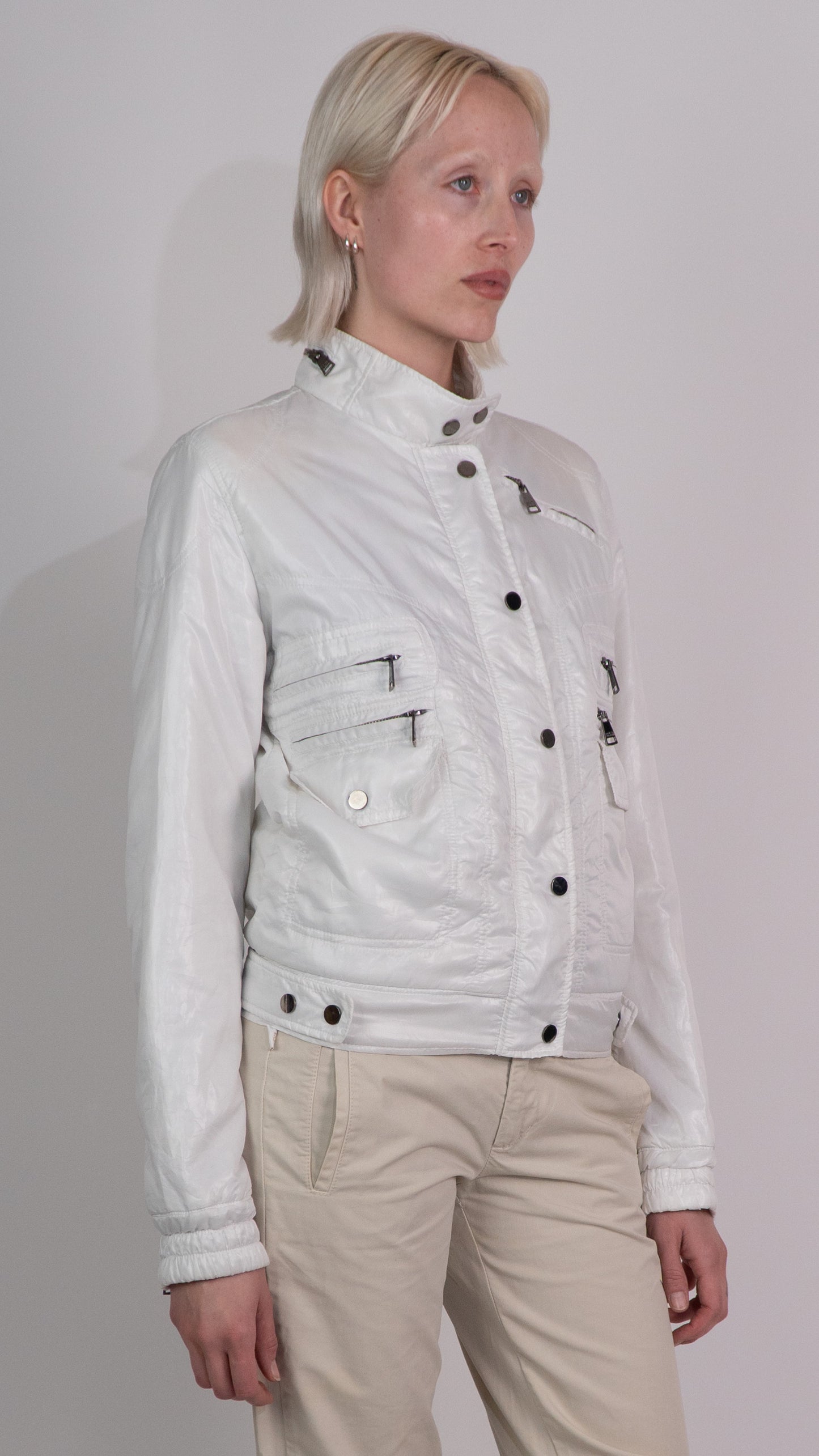 Dolce Gabbana White Zip Up Bomber Jacket