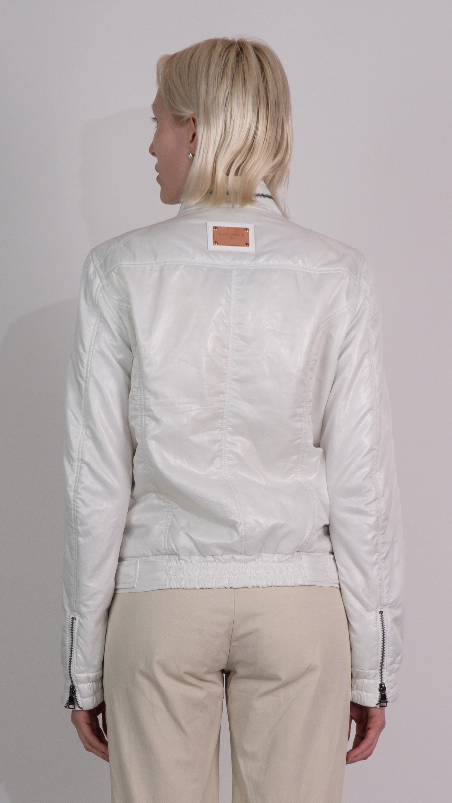 Dolce Gabbana White Zip Up Bomber Jacket