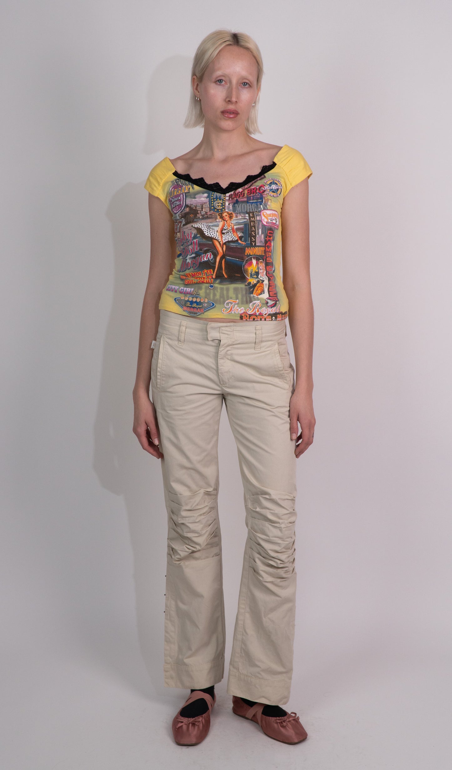 Cream Low Waist Flare Trouser