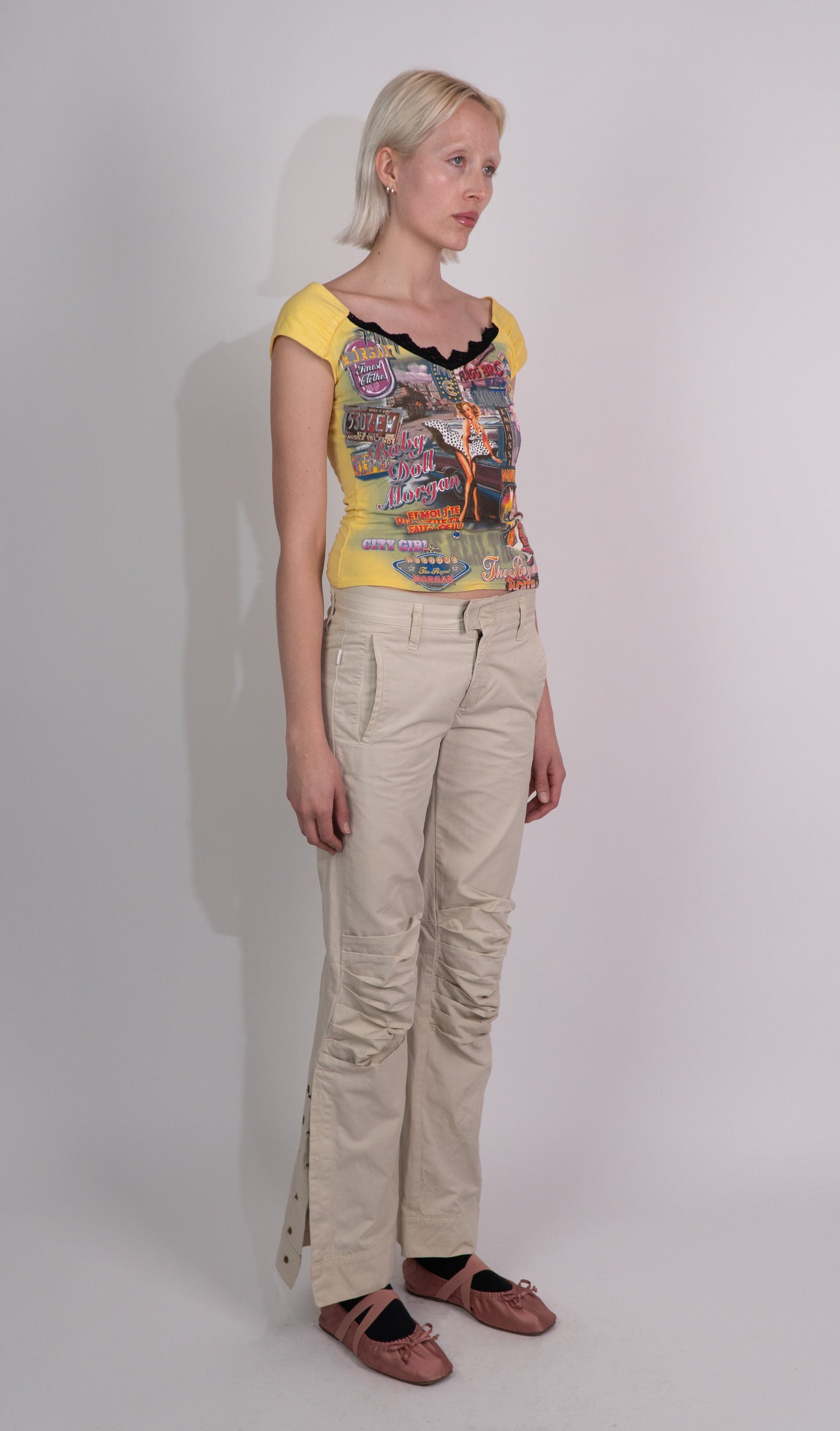 Cream Low Waist Flare Trouser