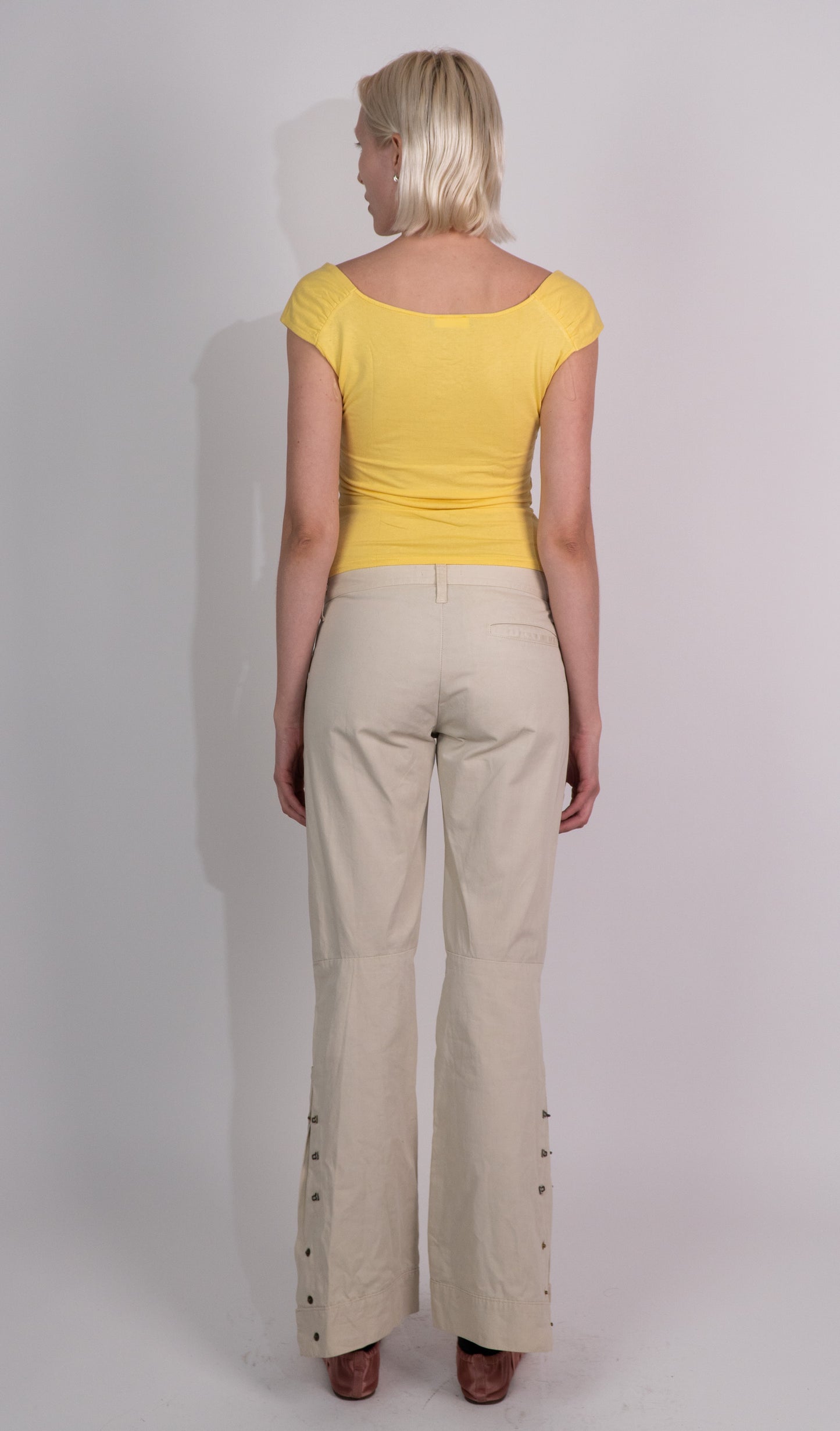 Cream Low Waist Flare Trouser