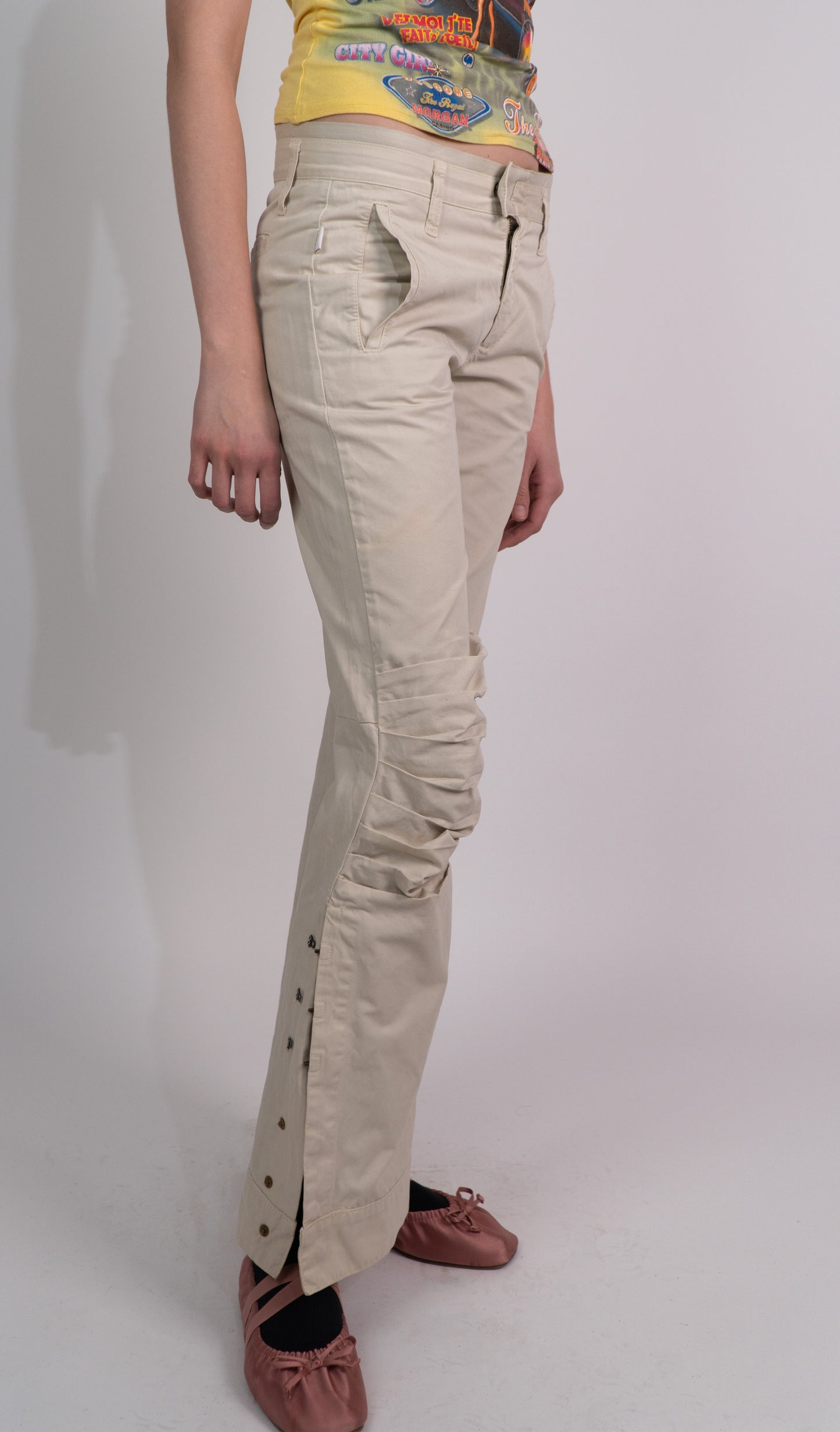 Cream Low Waist Flare Trouser