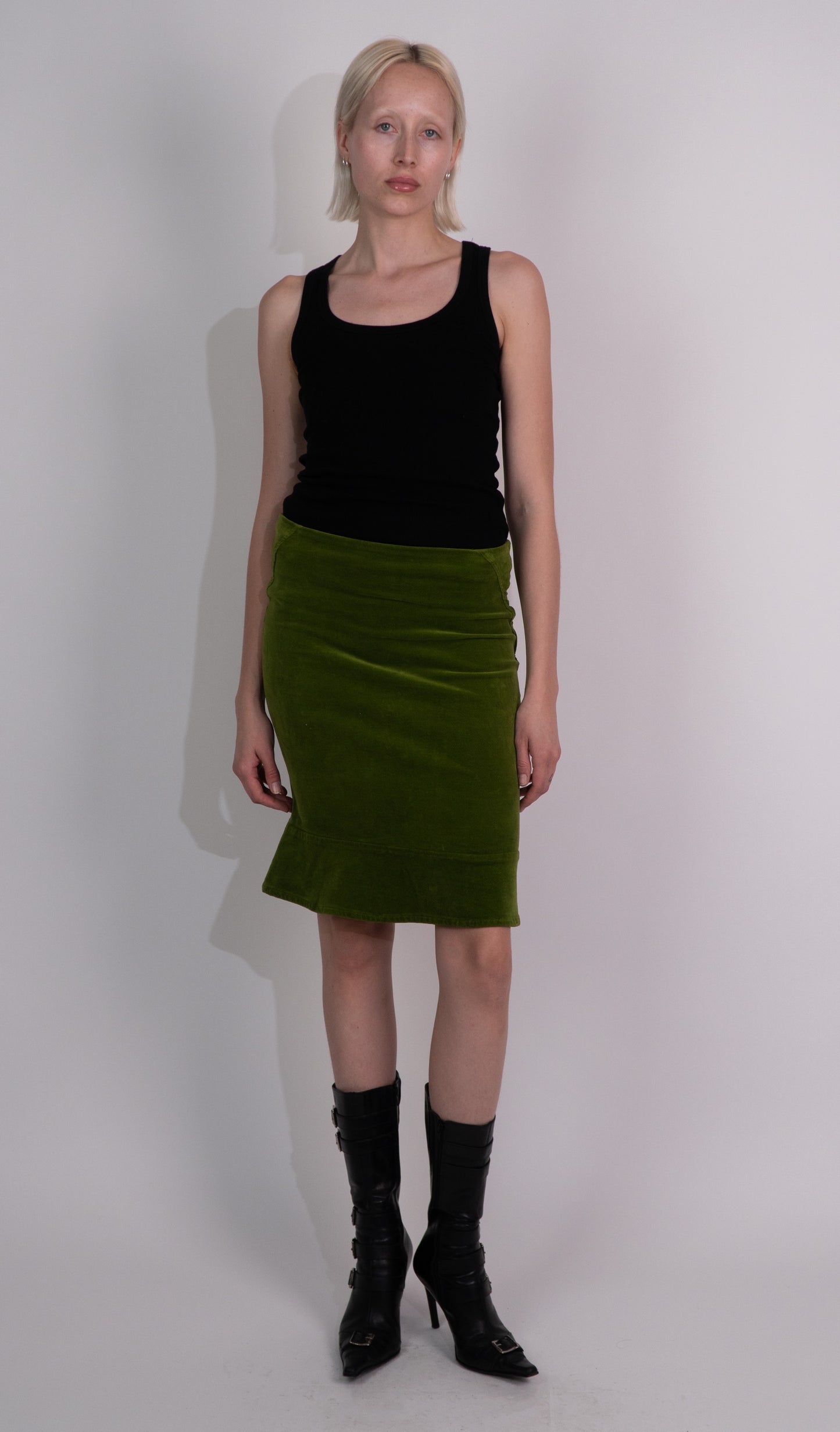 Sisley Green Velvet Midi Skirt