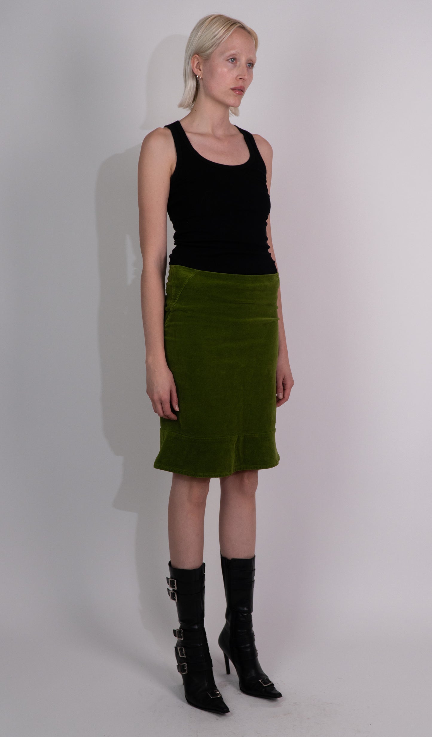 Sisley Green Velvet Midi Skirt