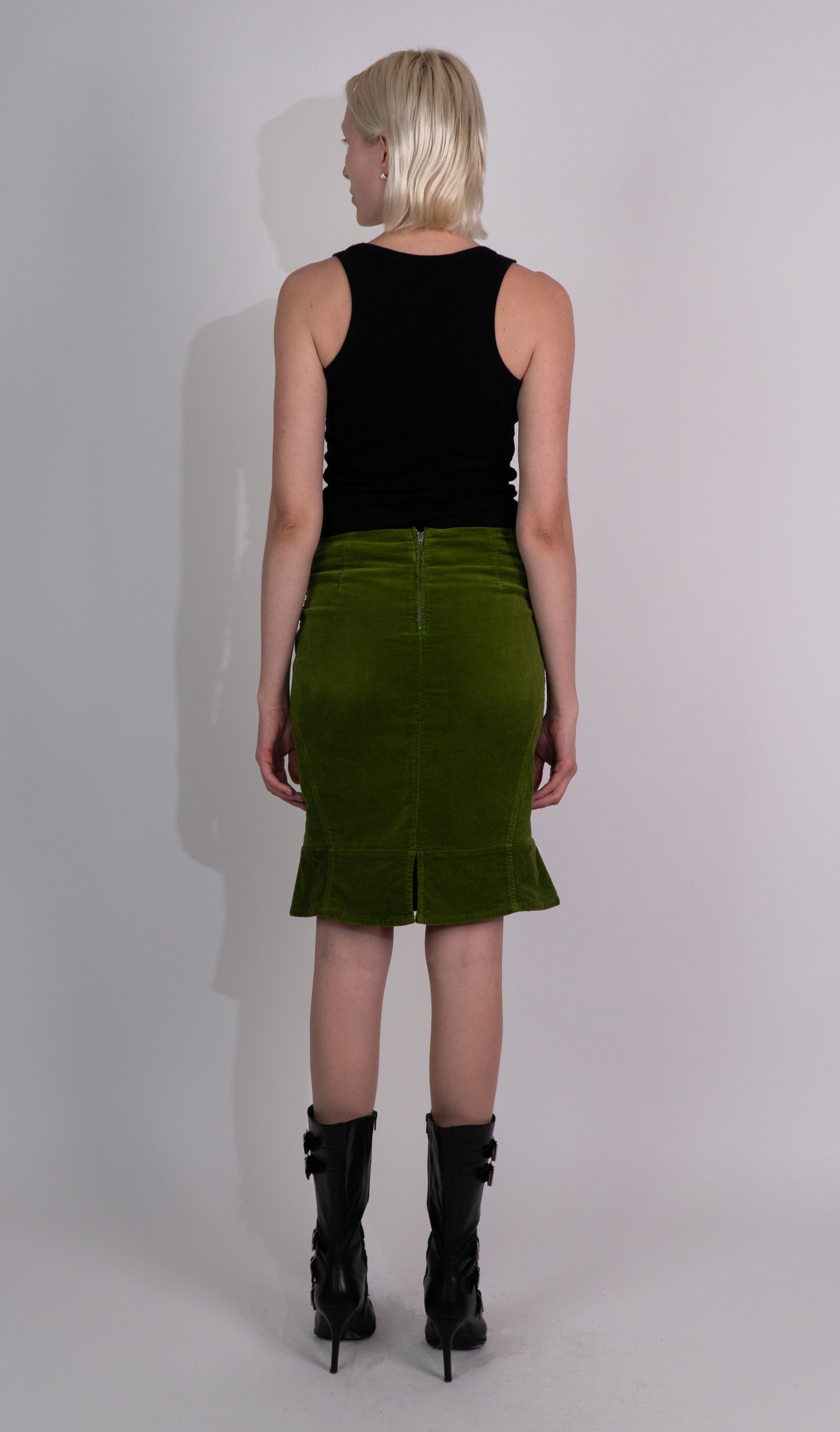 Sisley Green Velvet Midi Skirt