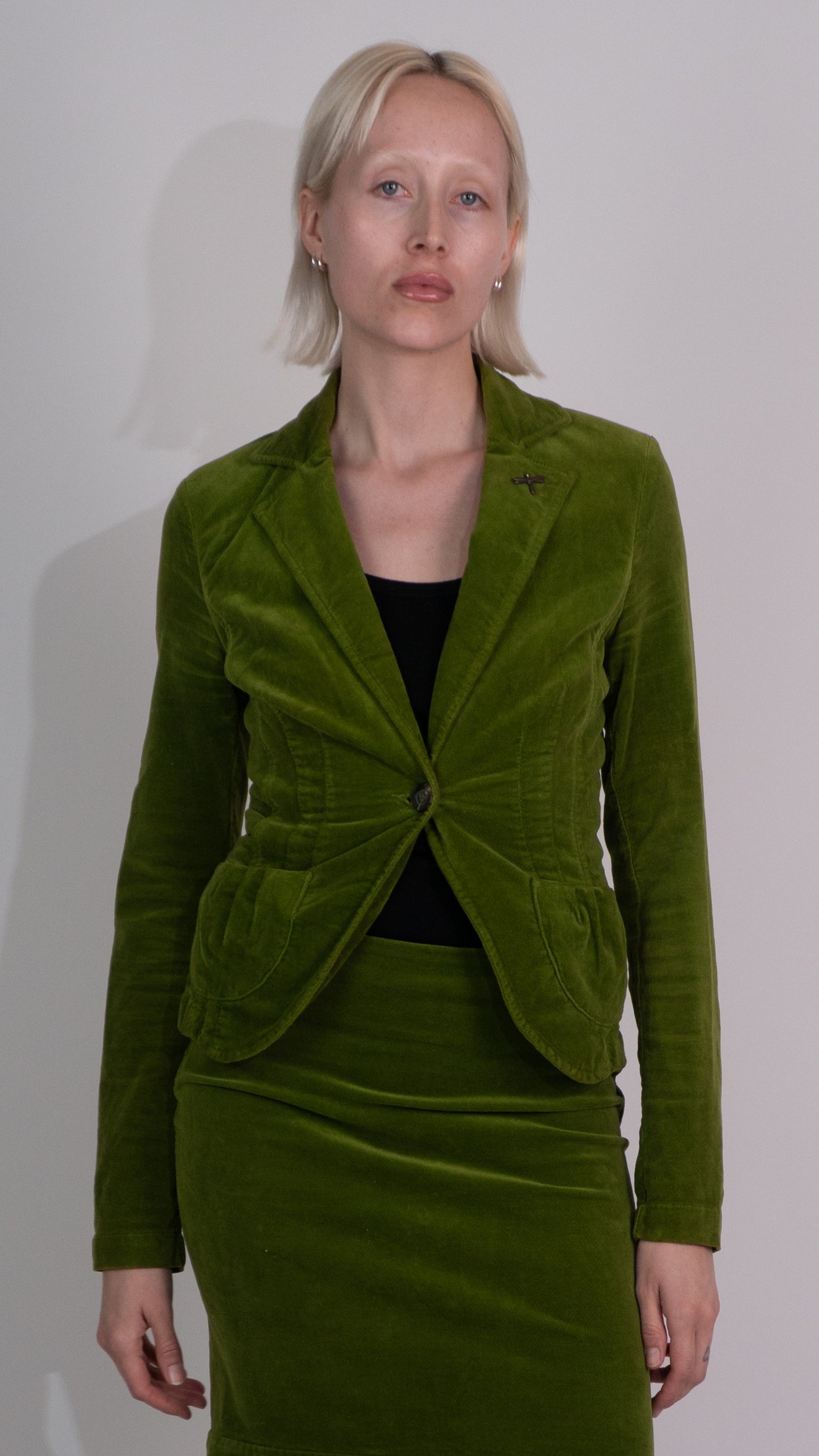 Sisley Green Velvet Button Up Blazer Jacket