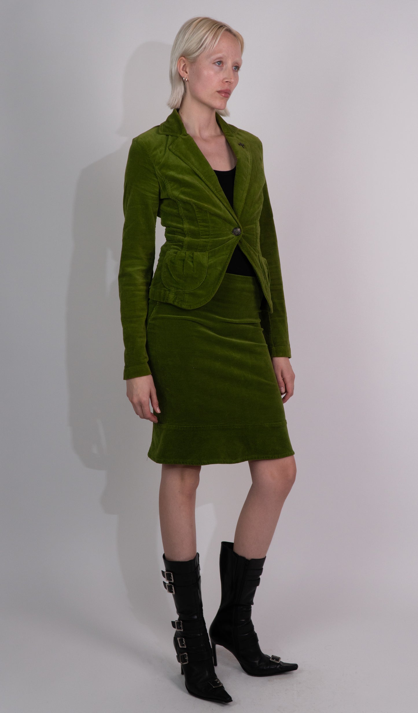 Sisley Green Velvet Midi Skirt