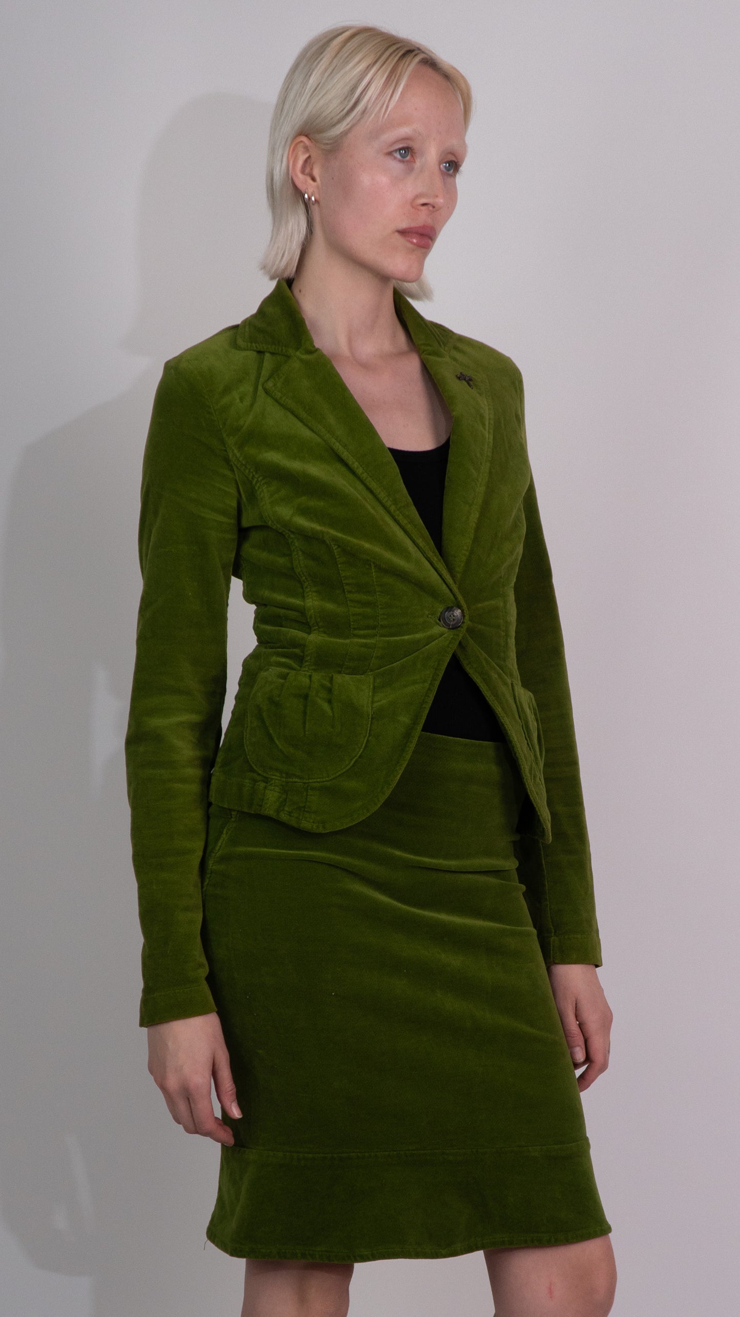 Sisley Green Velvet Button Up Blazer Jacket