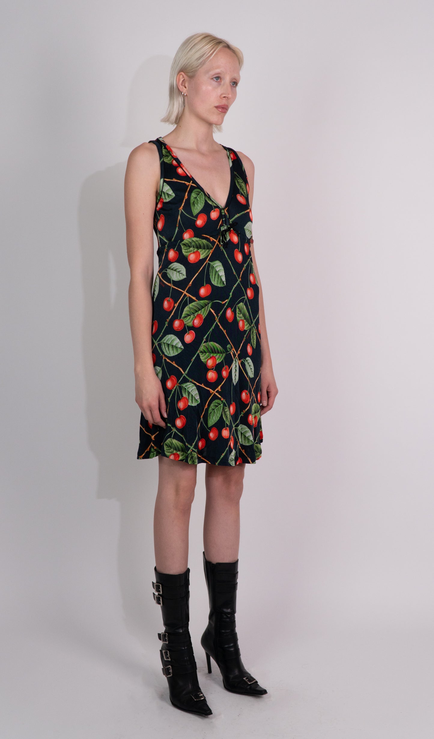 Galliano 00's Cherry Print Sleeveless Dress