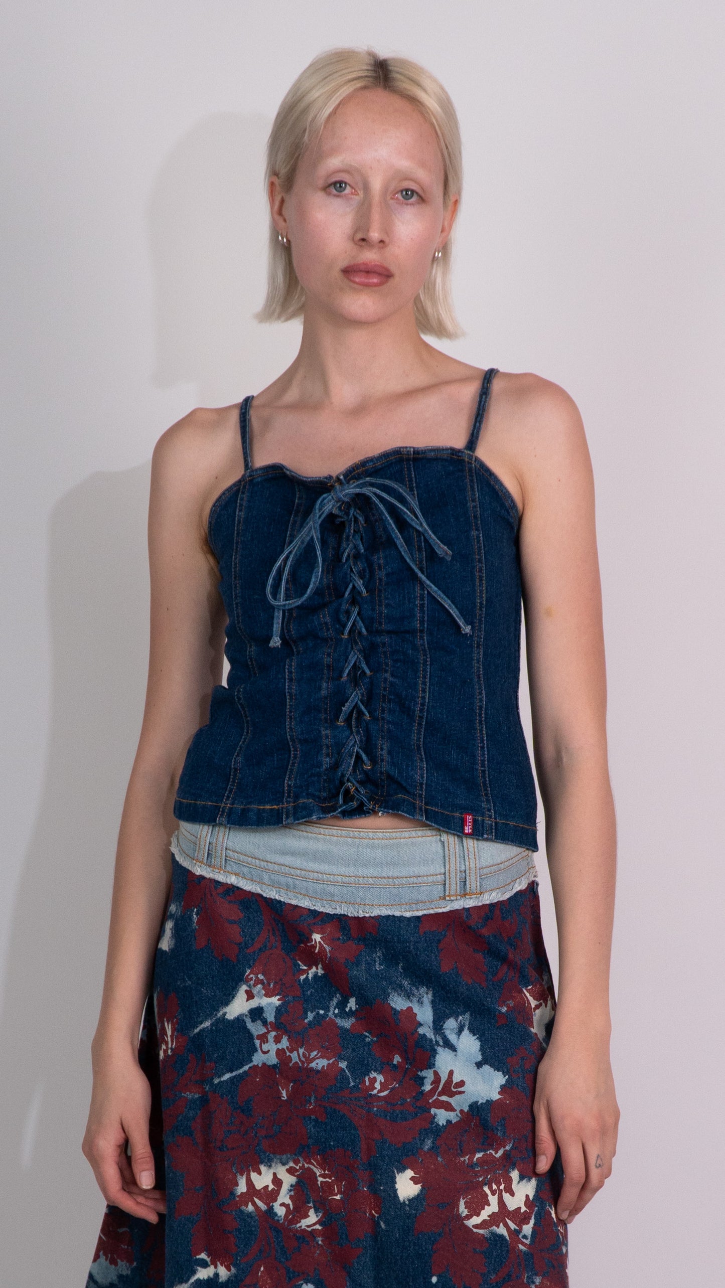 Denim Lace Up Crop Top