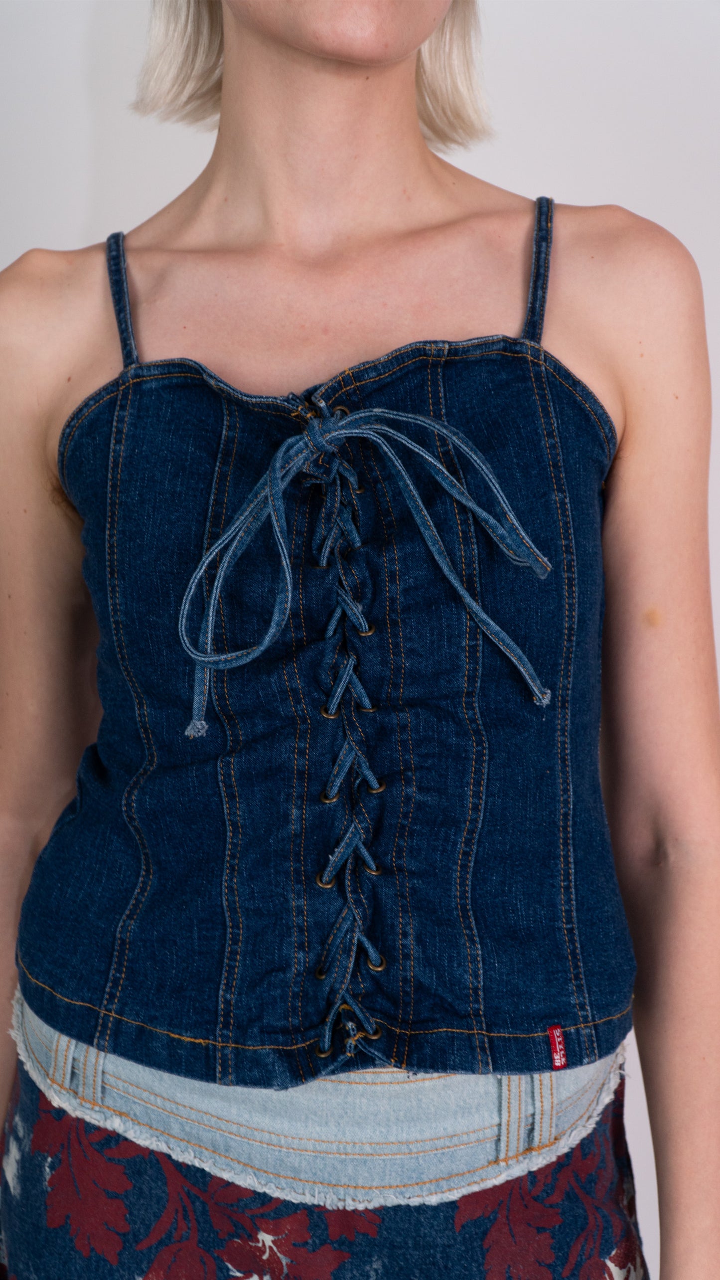 Denim Lace Up Crop Top