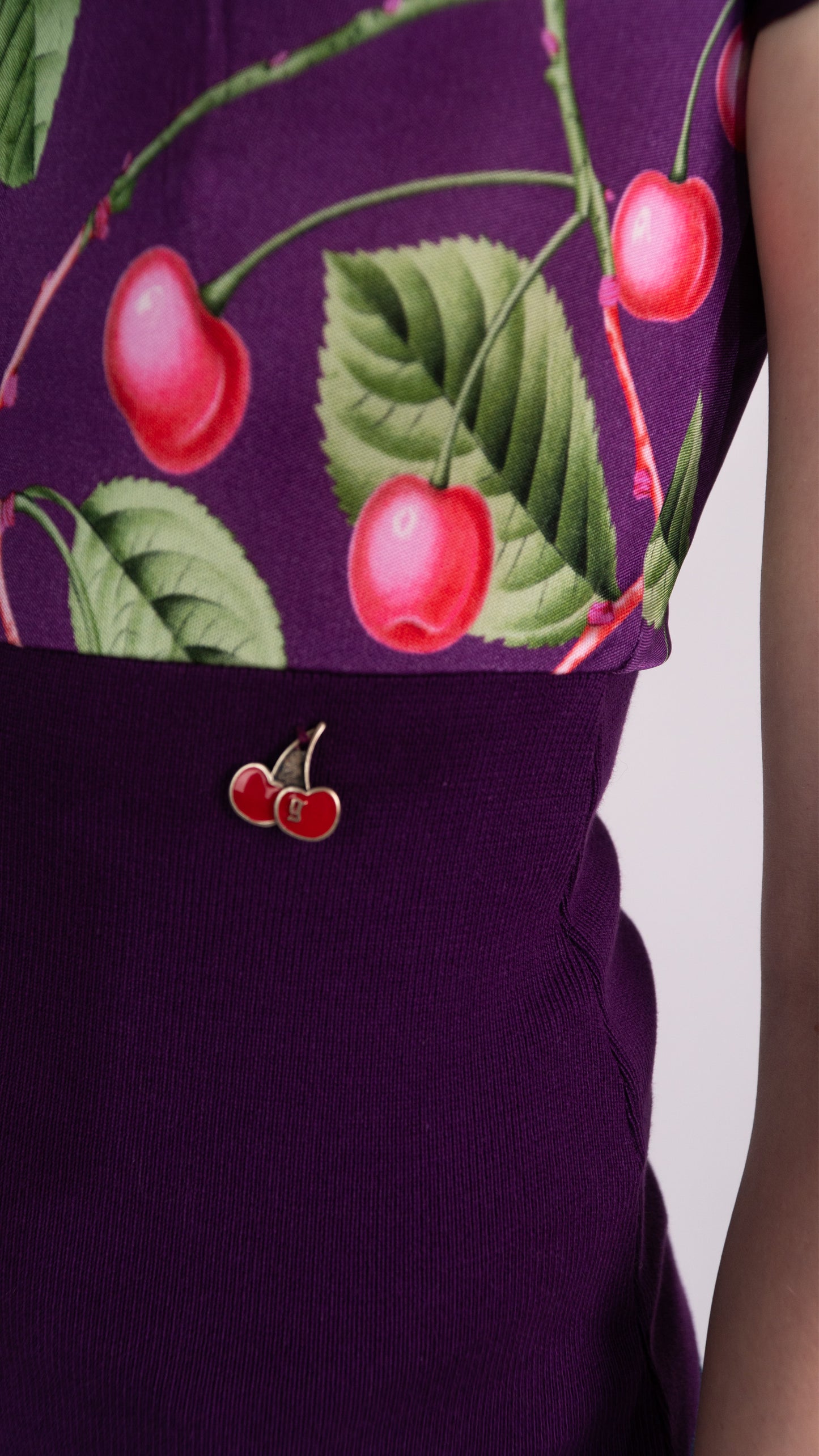 Galliano 2005 Purple Cherry Print Silk Short Sleeve Top