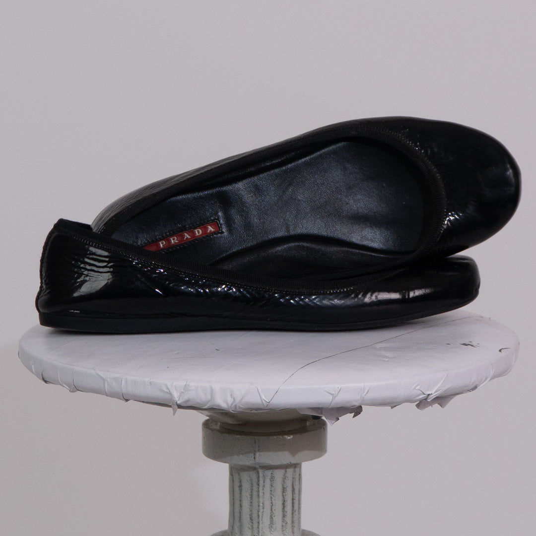 Prada Black Patent Leather Ballet Flats