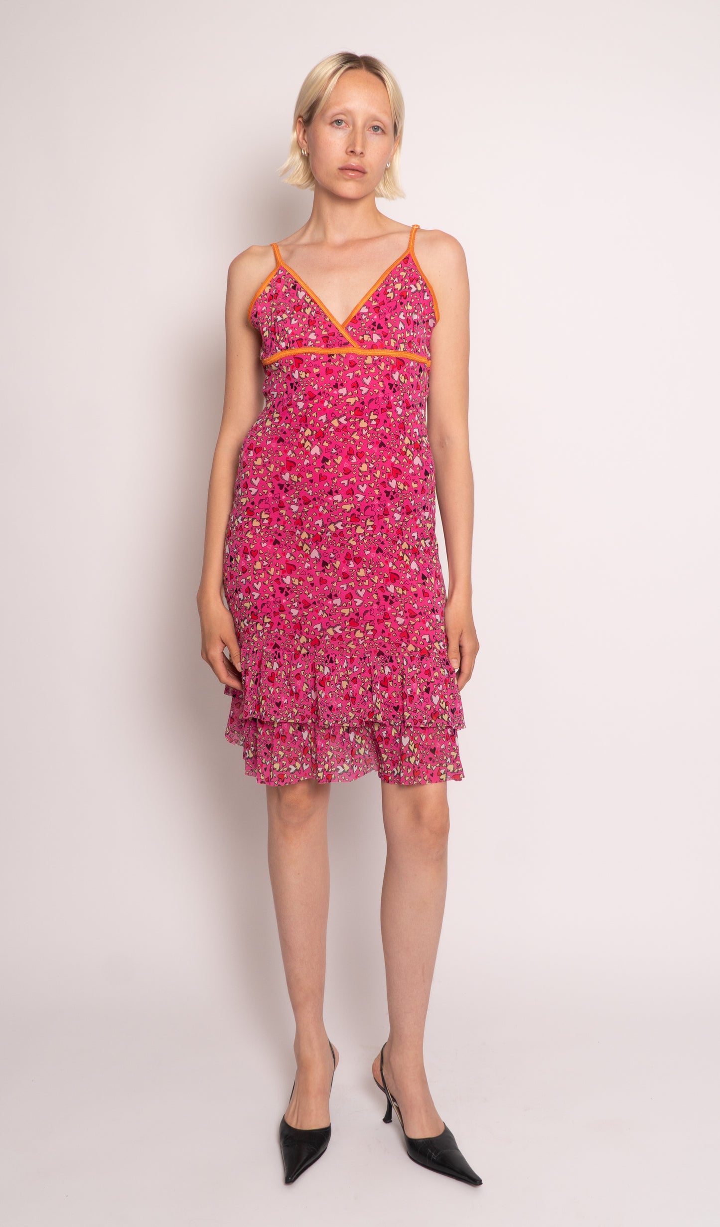 Kookai Pink Heart Print Slip Dress / Small