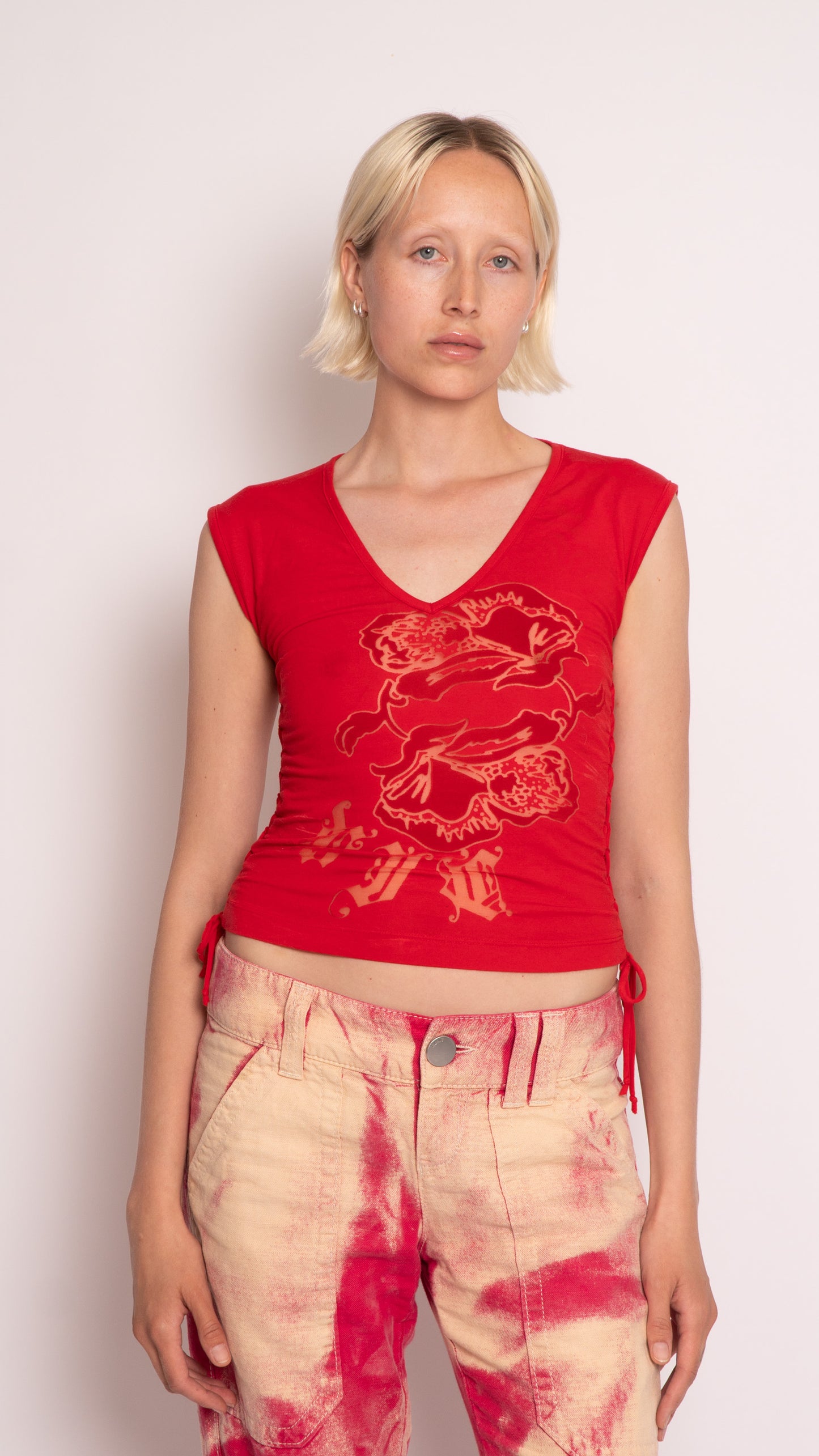 Versace Short Sleeve Top with Lace Up Sides