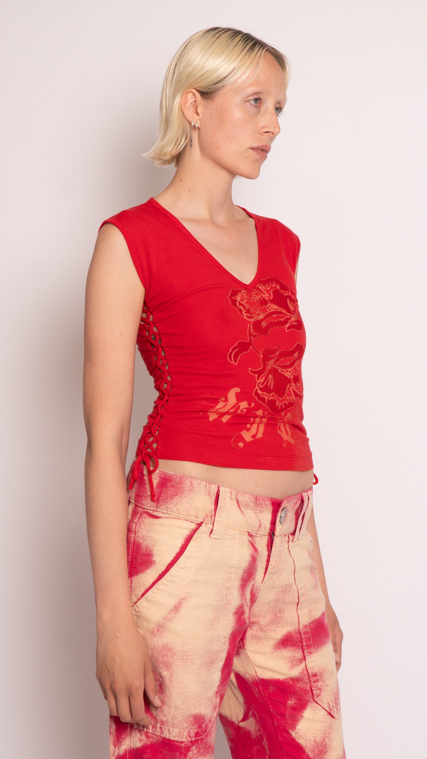 Versace Short Sleeve Top with Lace Up Sides