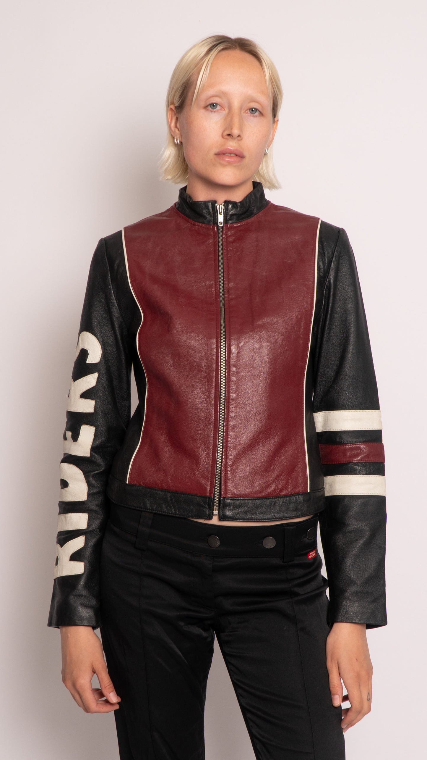Vintage Leather Zip Up Biker Jacket